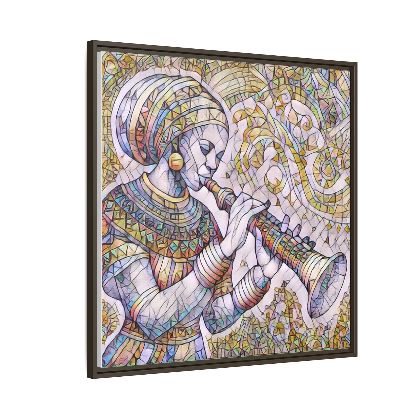 Egyptian Flutist Mosaic Matte Canvas Framed Art