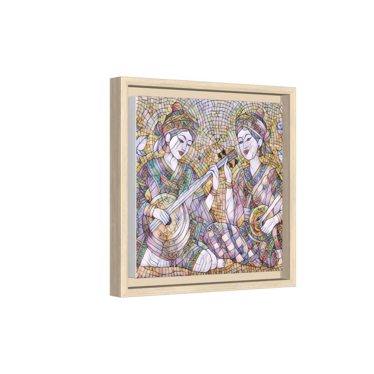 Framed Mosaic Musician Canvas Art — Ethnic Duo Wall Decor