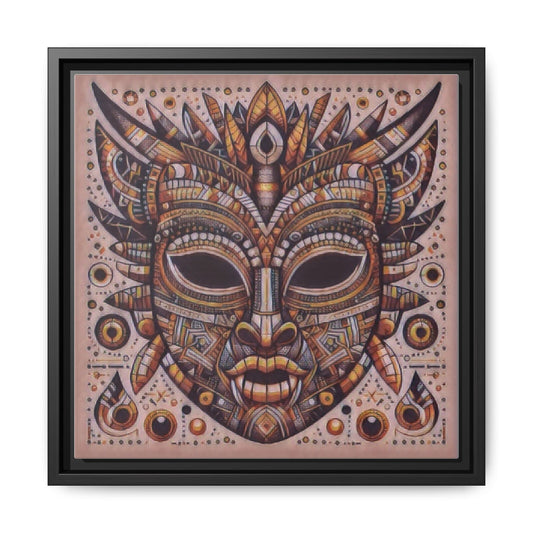 Tribal Mask Framed Canvas Art — Multicolor Matte Wall Decor