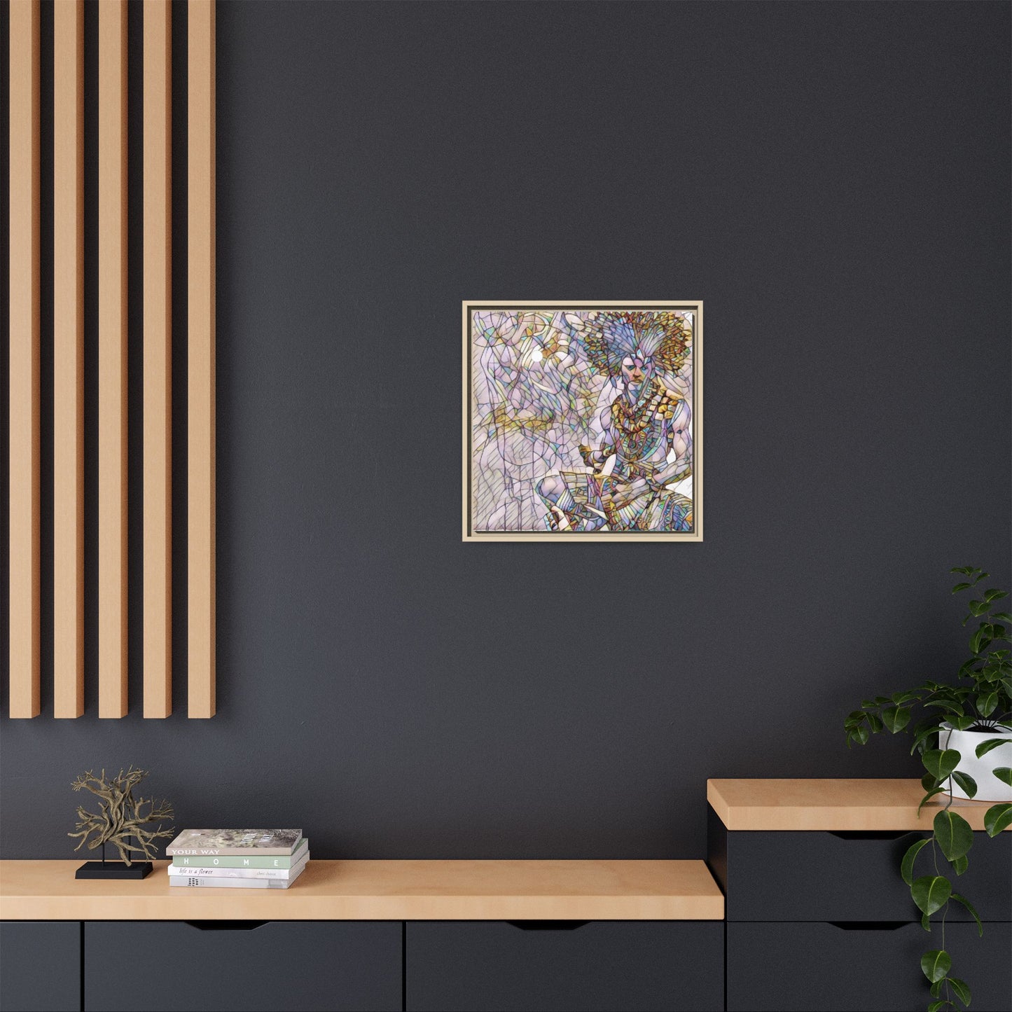 Framed Matte Canvas Art — Colorful Tribal Warrior Illustration