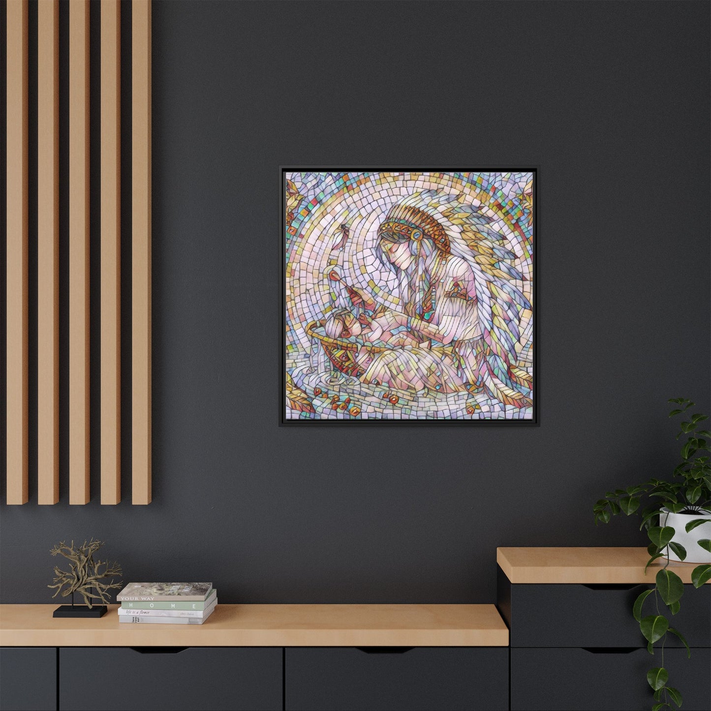 Framed Mosaic Native Mother & Child Matte Canvas Art