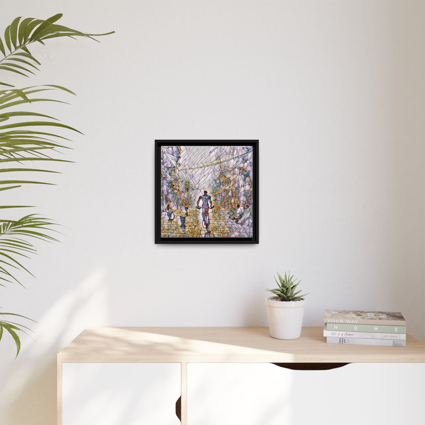 Cyclist Stained-Glass Matte Canvas Framed Wall Art