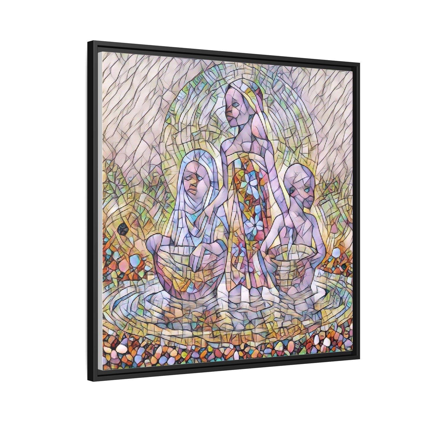 Framed Matte Canvas Art — Stained Glass Trio Women Illustration