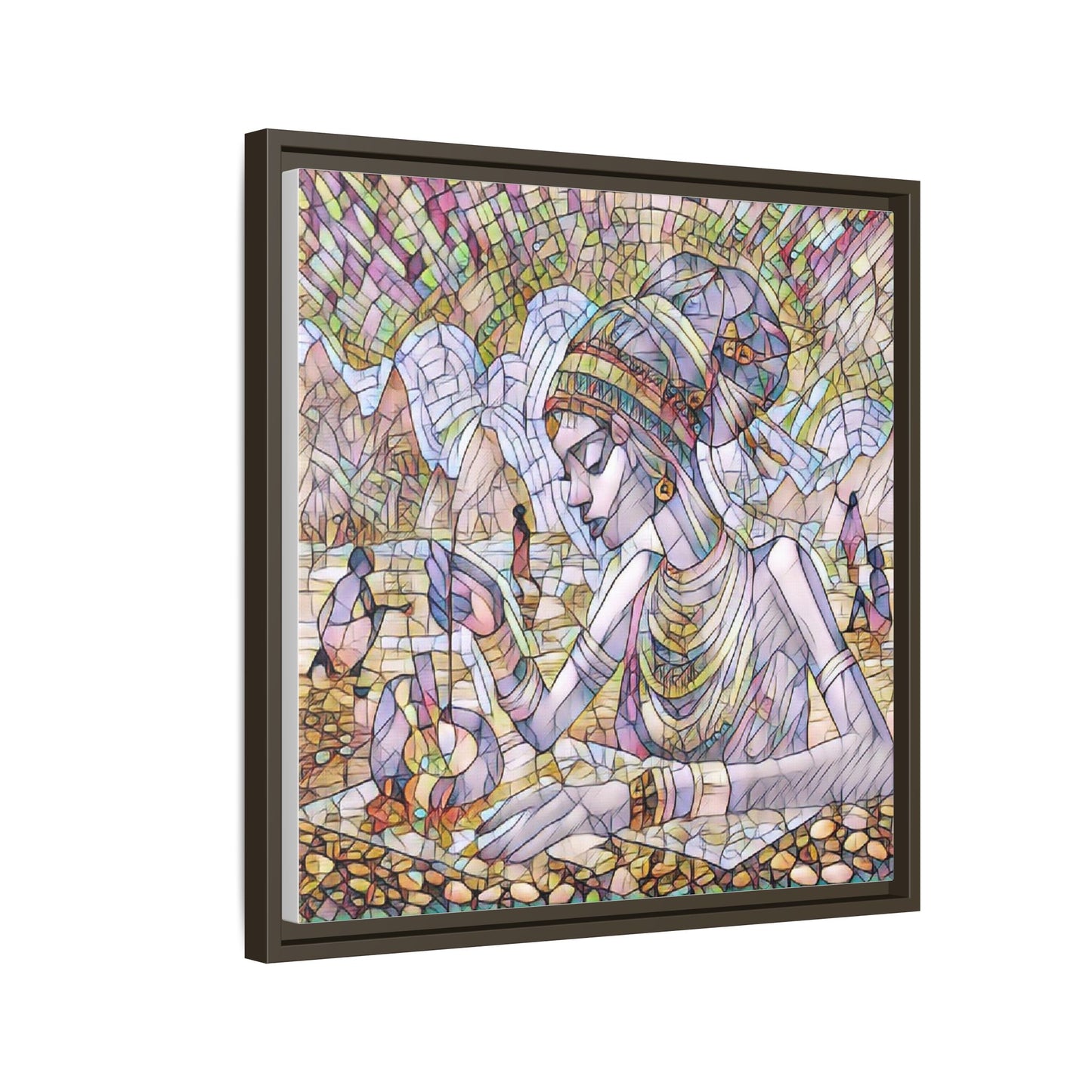 Framed Matte Canvas Art — Mosaic-Inspired Egyptian Woman Illustration