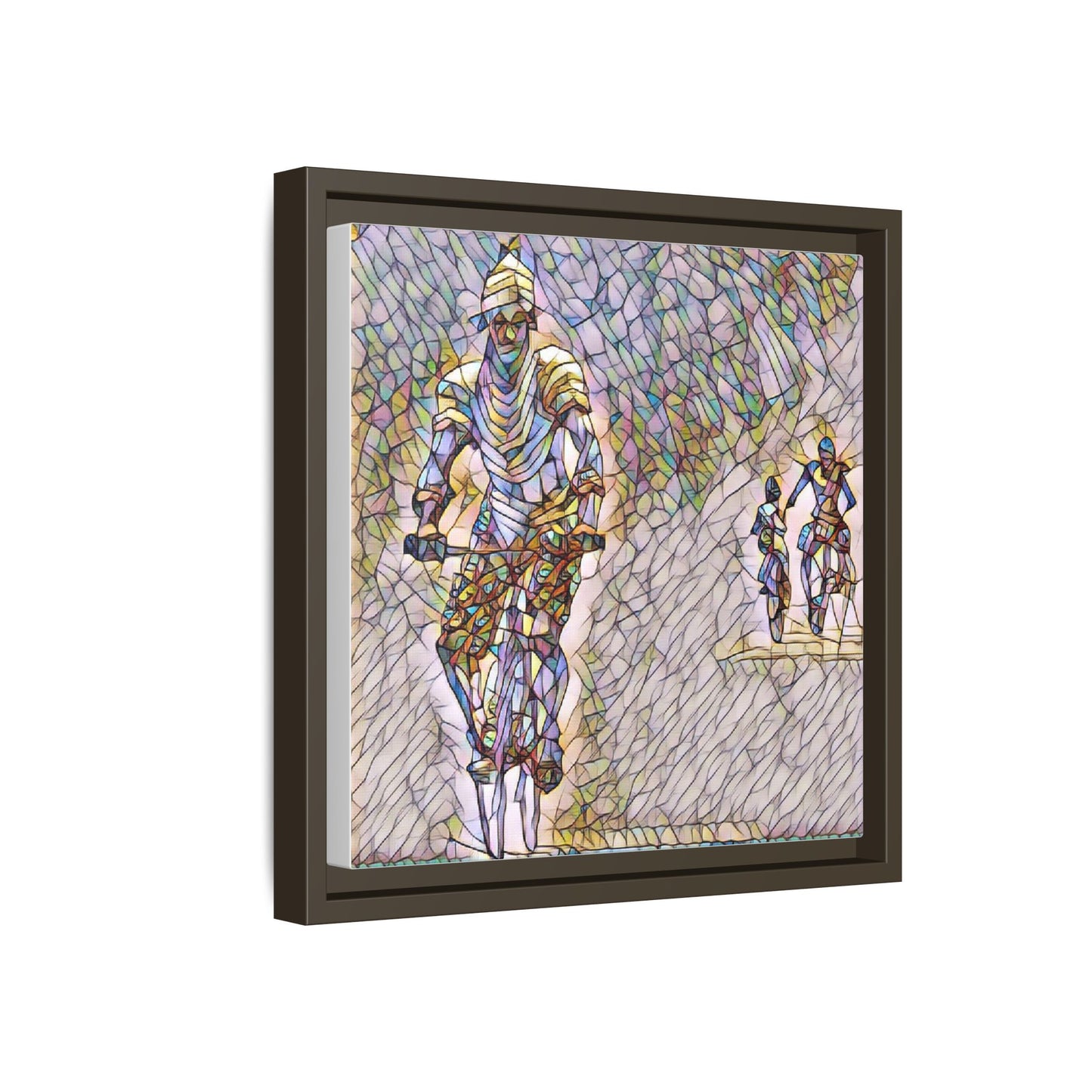 Cyclists Mosaic Matte Canvas Framed Wall Art