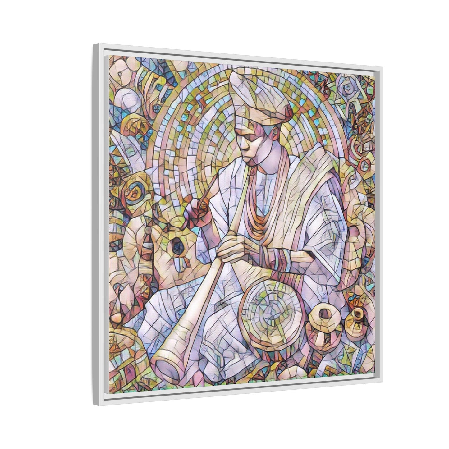 Framed Matte Canvas Print — African Drummer Mosaic Art