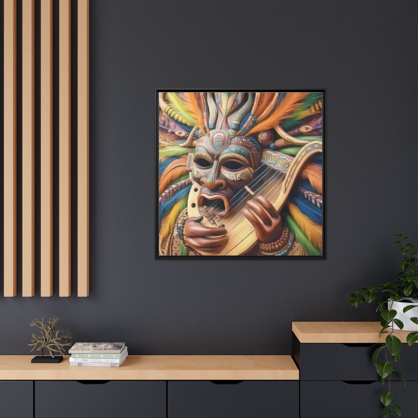 Colorful Tribal Mask Canvas — Framed Matte Wall Art