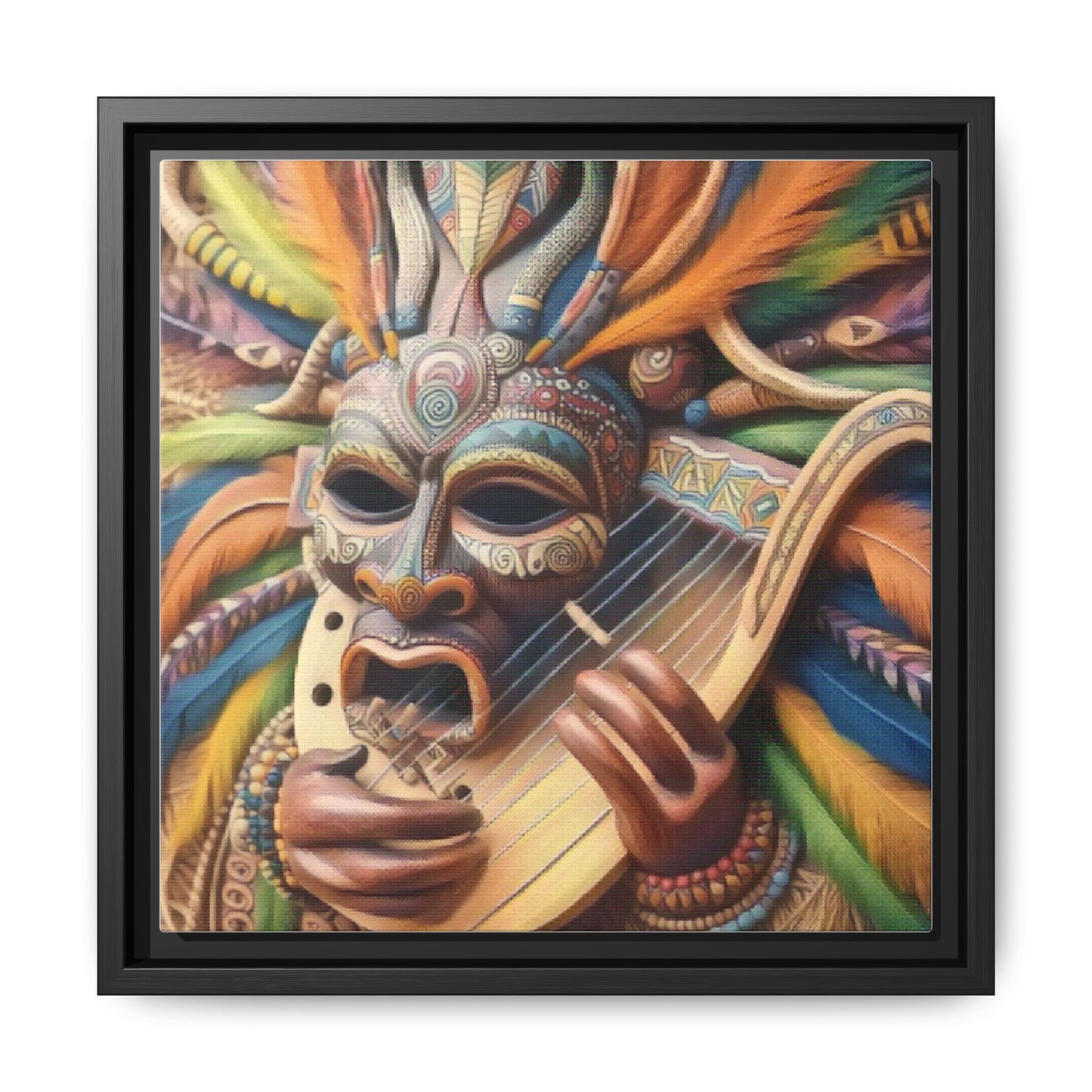 Colorful Tribal Mask Canvas — Framed Matte Wall Art