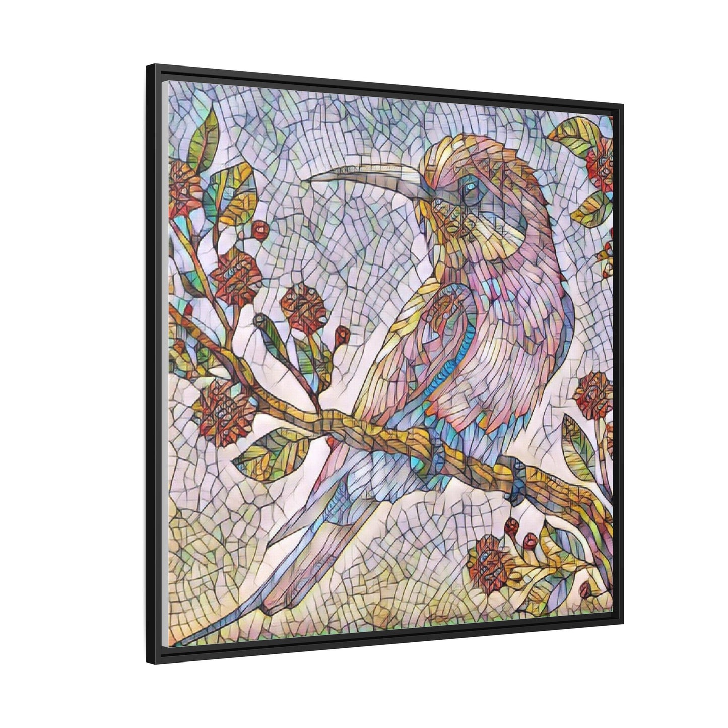 Framed Mosaic Bird Art Print — Colorful Kookaburra Wall Canvas