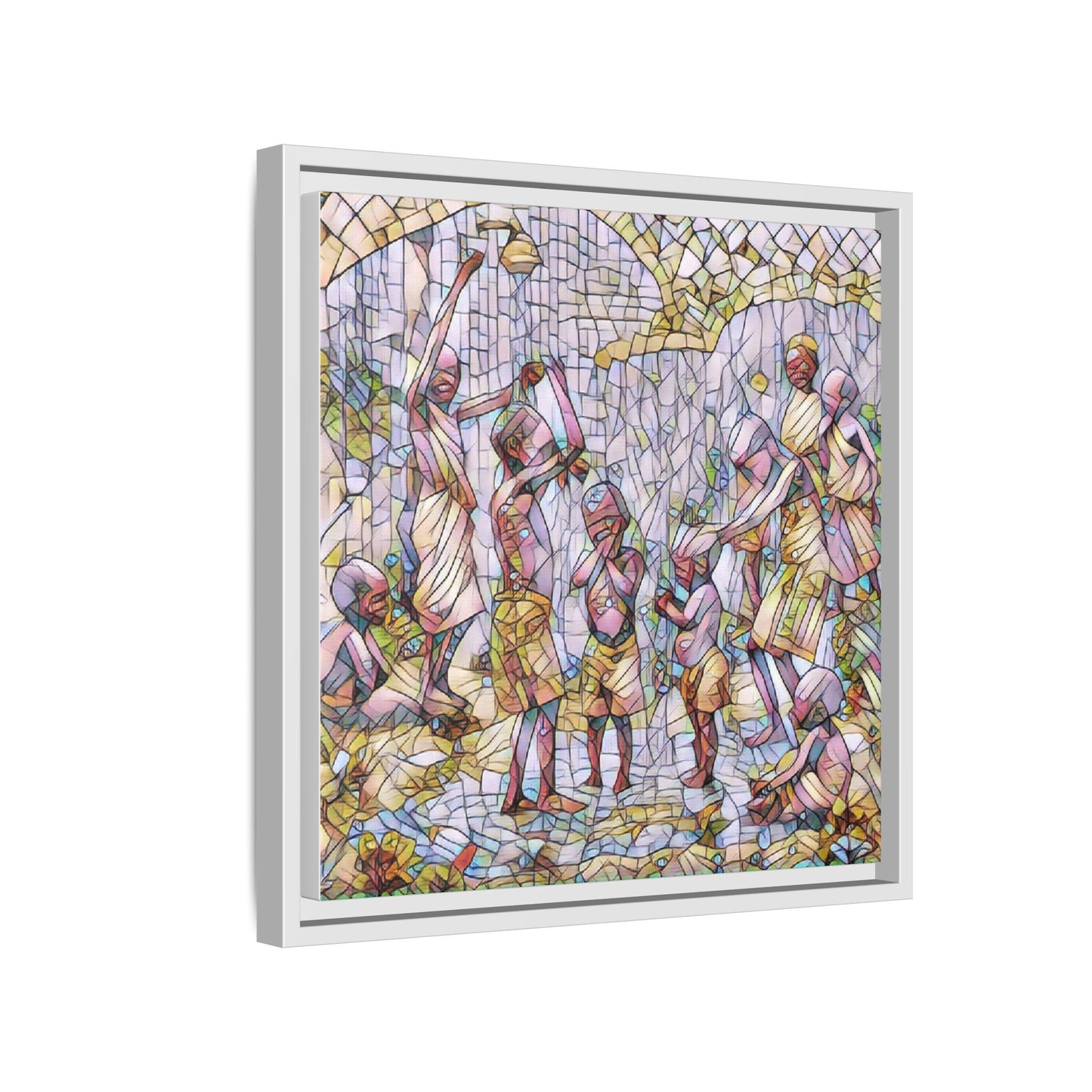 Framed Matte Canvas – Colorful Mosaic Children Playing Wall Art