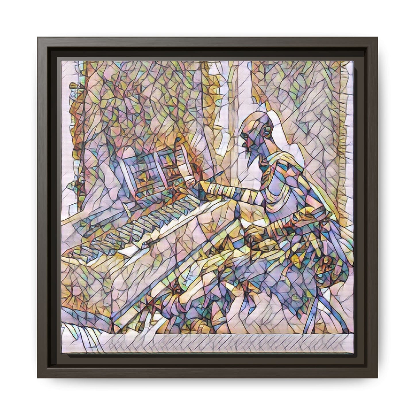 Framed Matte Canvas Art — Colorful Abstract Musician at Piano