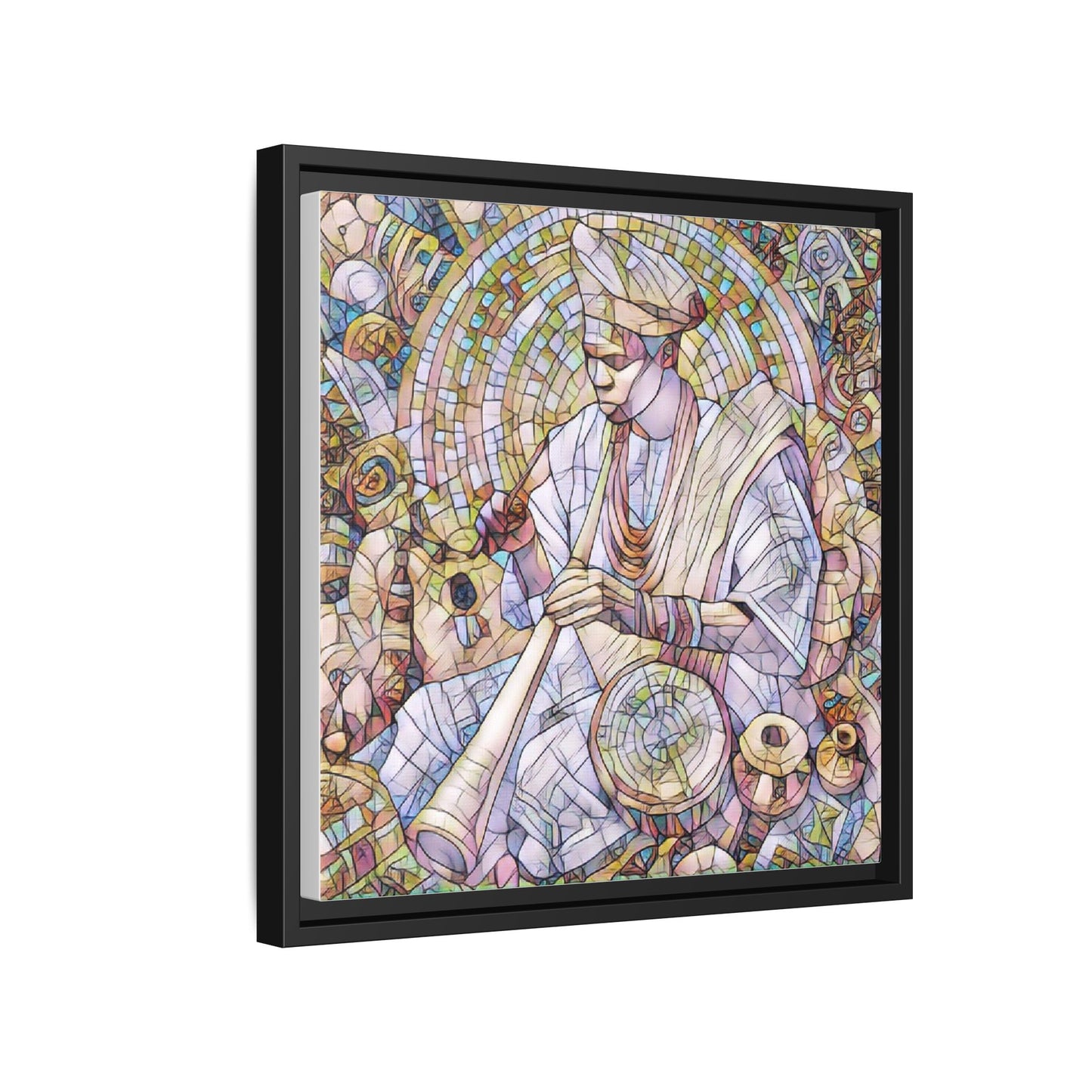 Framed Matte Canvas Print — African Drummer Mosaic Art