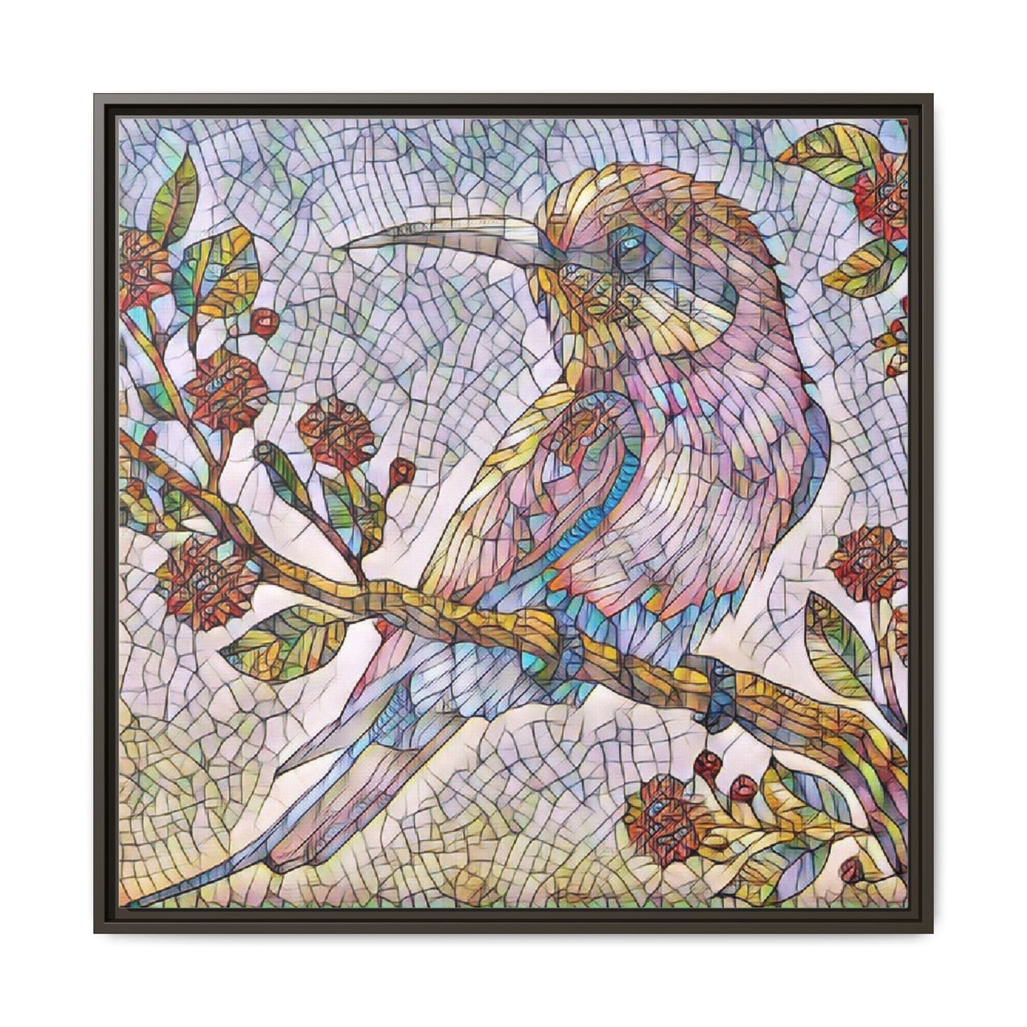 Framed Mosaic Bird Art Print — Colorful Kookaburra Wall Canvas