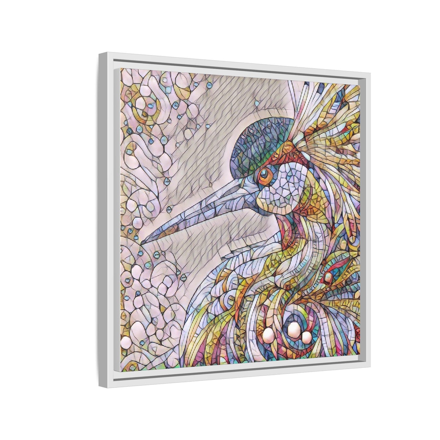 Colorful Stained-Glass Heron Matte Canvas Framed Wall Art