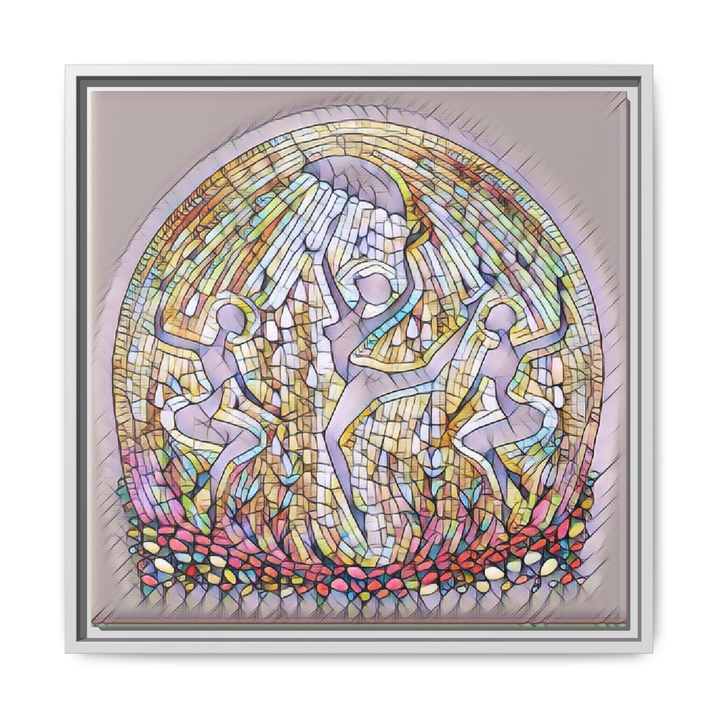 Framed Canvas Art - Stained Glass Dance Trio (Matte Multi-Color)