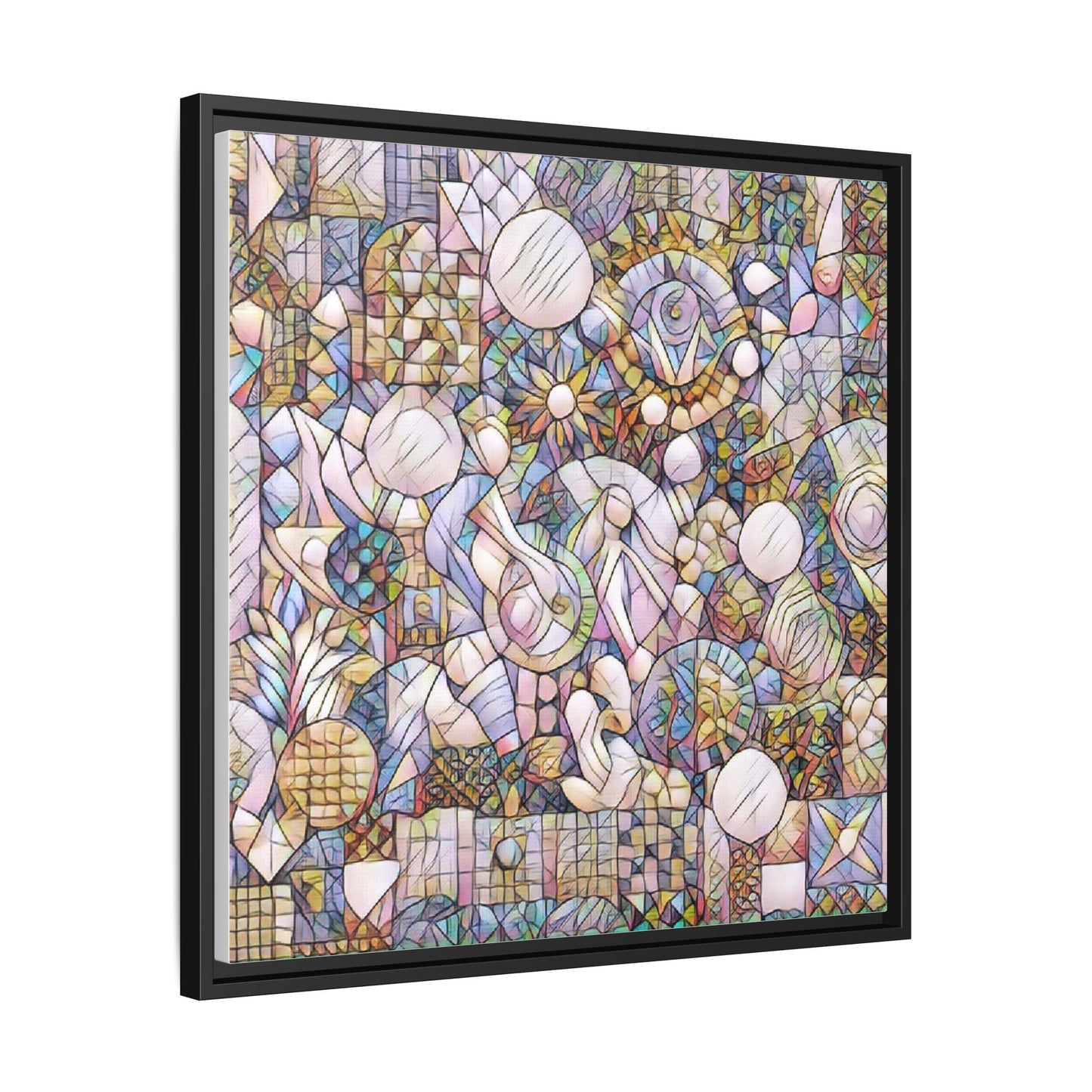 Abstract Geometric Mosaic Framed Canvas — Multicolor Modern Wall Art