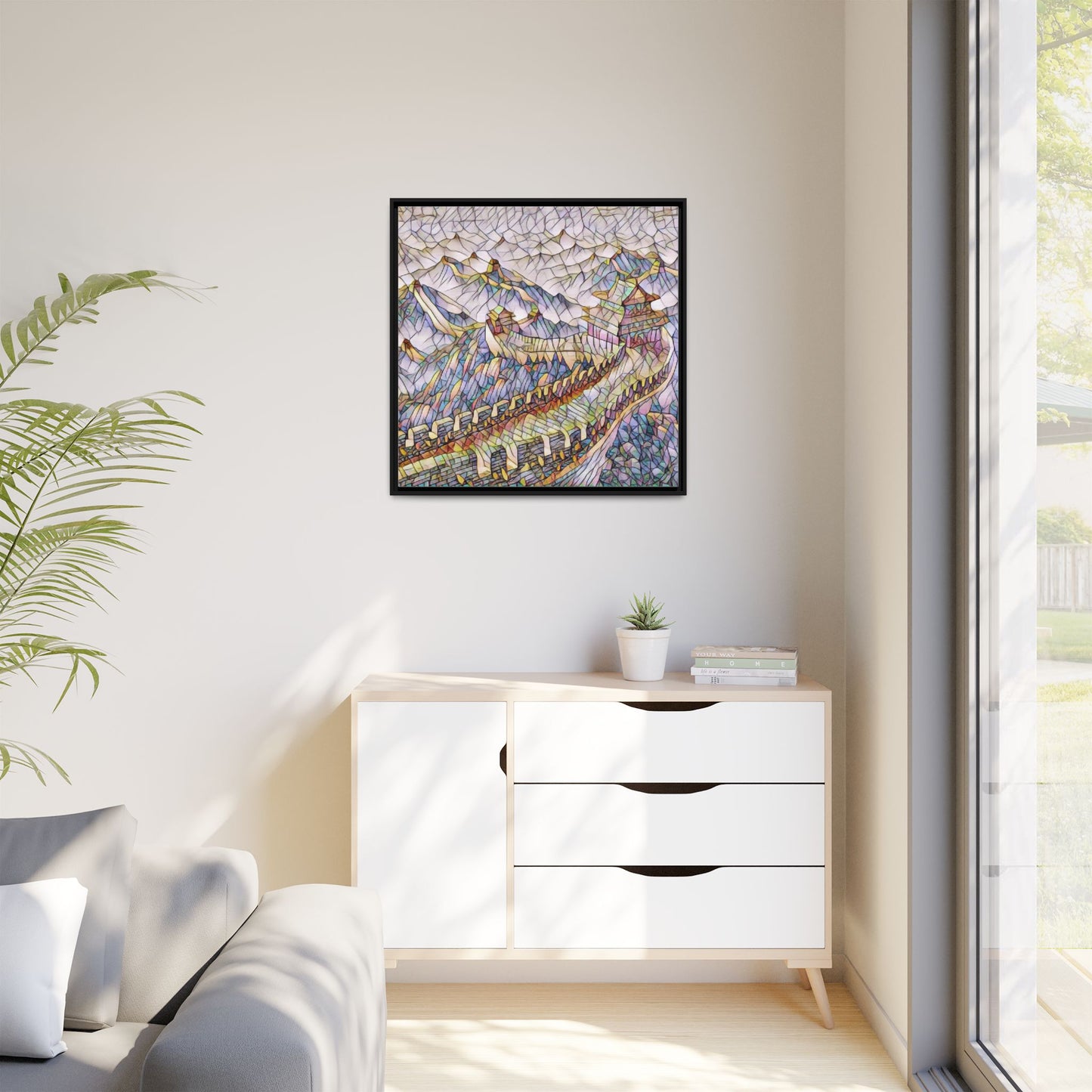 Stained-Glass Great Wall Matte Framed Canvas Print