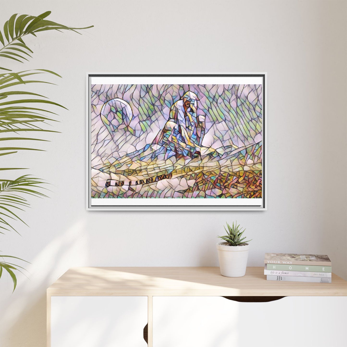 Stained-Glass Surfing Canvas Print — Framed Matte Wall Art