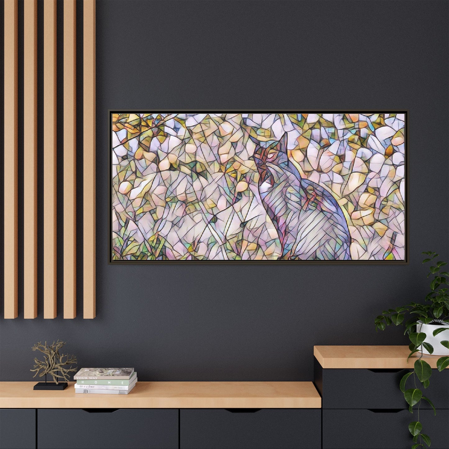 Framed Canvas Art - Stained Glass Heron Nature Print