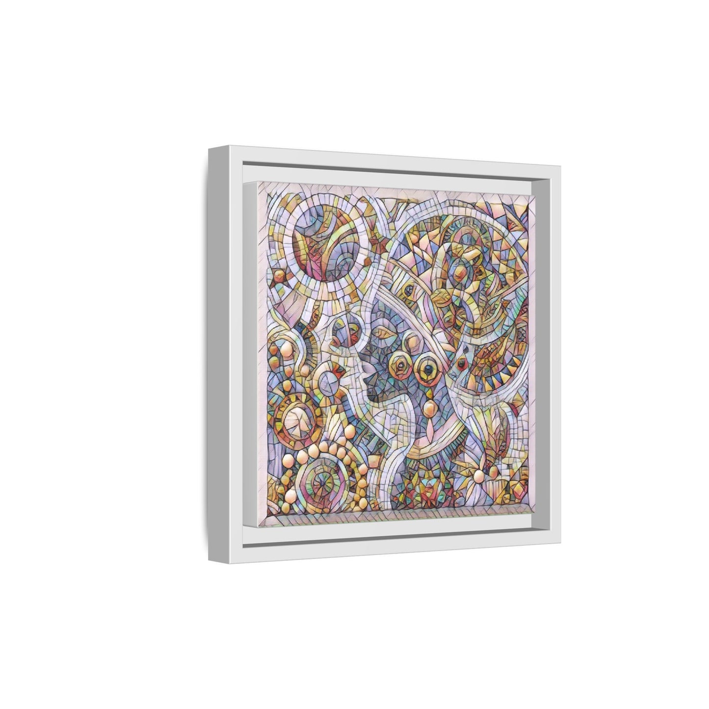 Abstract Mosaic Framed Canvas Art — Multicolor Geometric Wall Decor