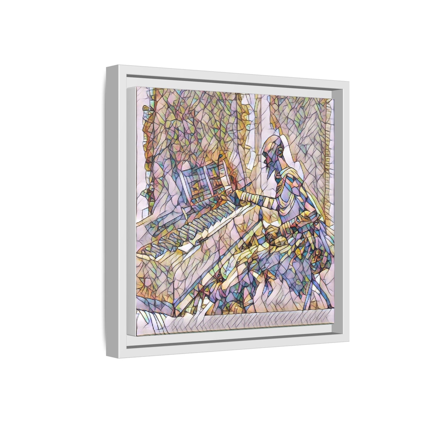 Framed Matte Canvas Art — Colorful Abstract Musician at Piano