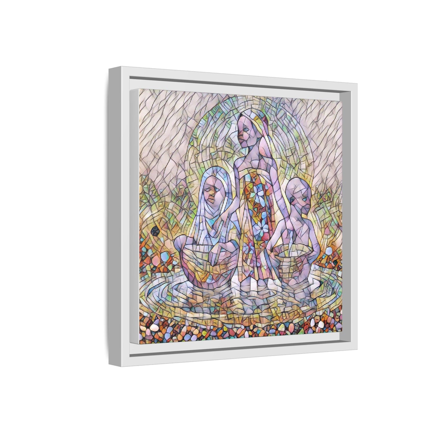 Framed Matte Canvas Art — Stained Glass Trio Women Illustration