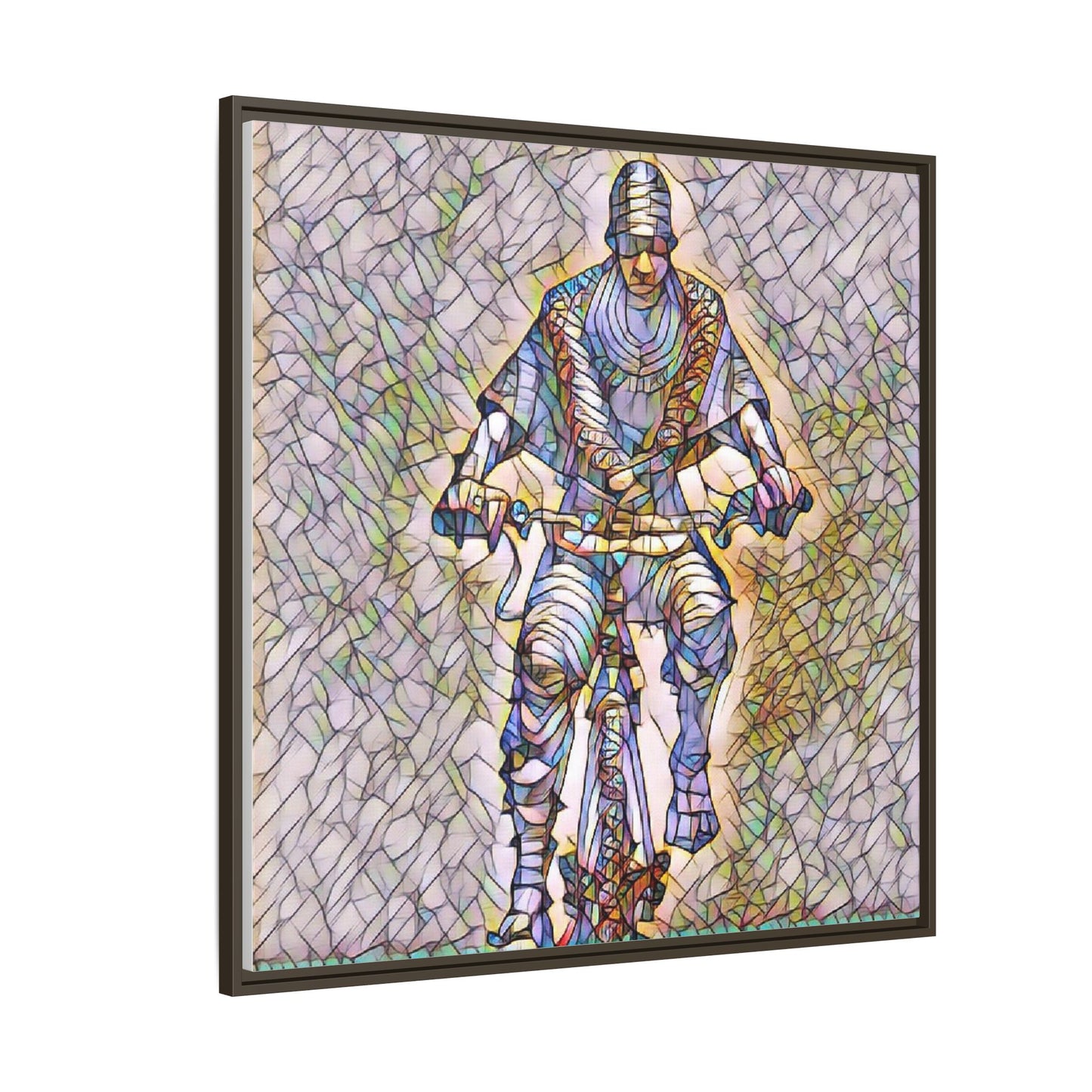Framed Matte Canvas Art - Stylized Cyclist Illustration