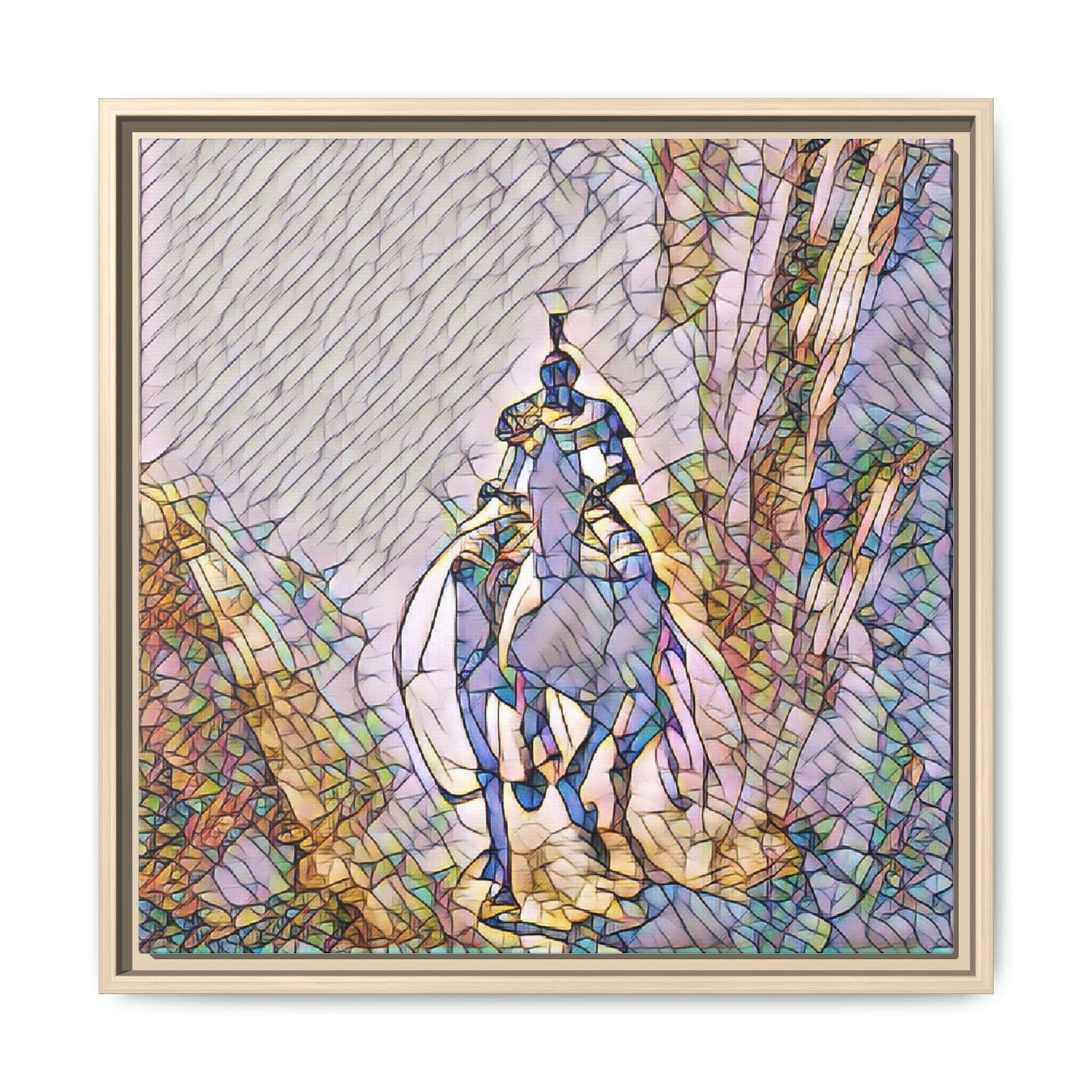 Stained-Glass Knight Matte Framed Canvas Wall Art