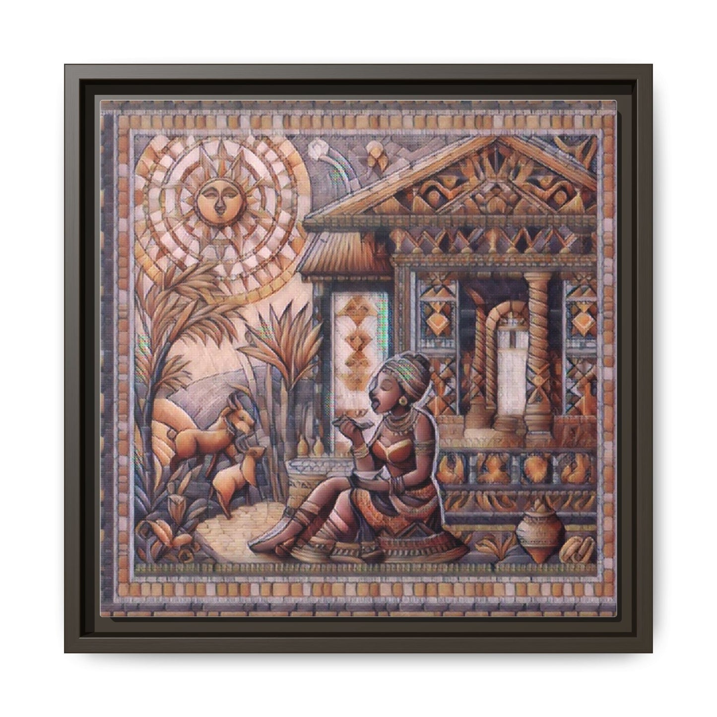 Egyptian Goddess Mosaic Framed Canvas Art — Colorful Ancient Ritual Wall Decor