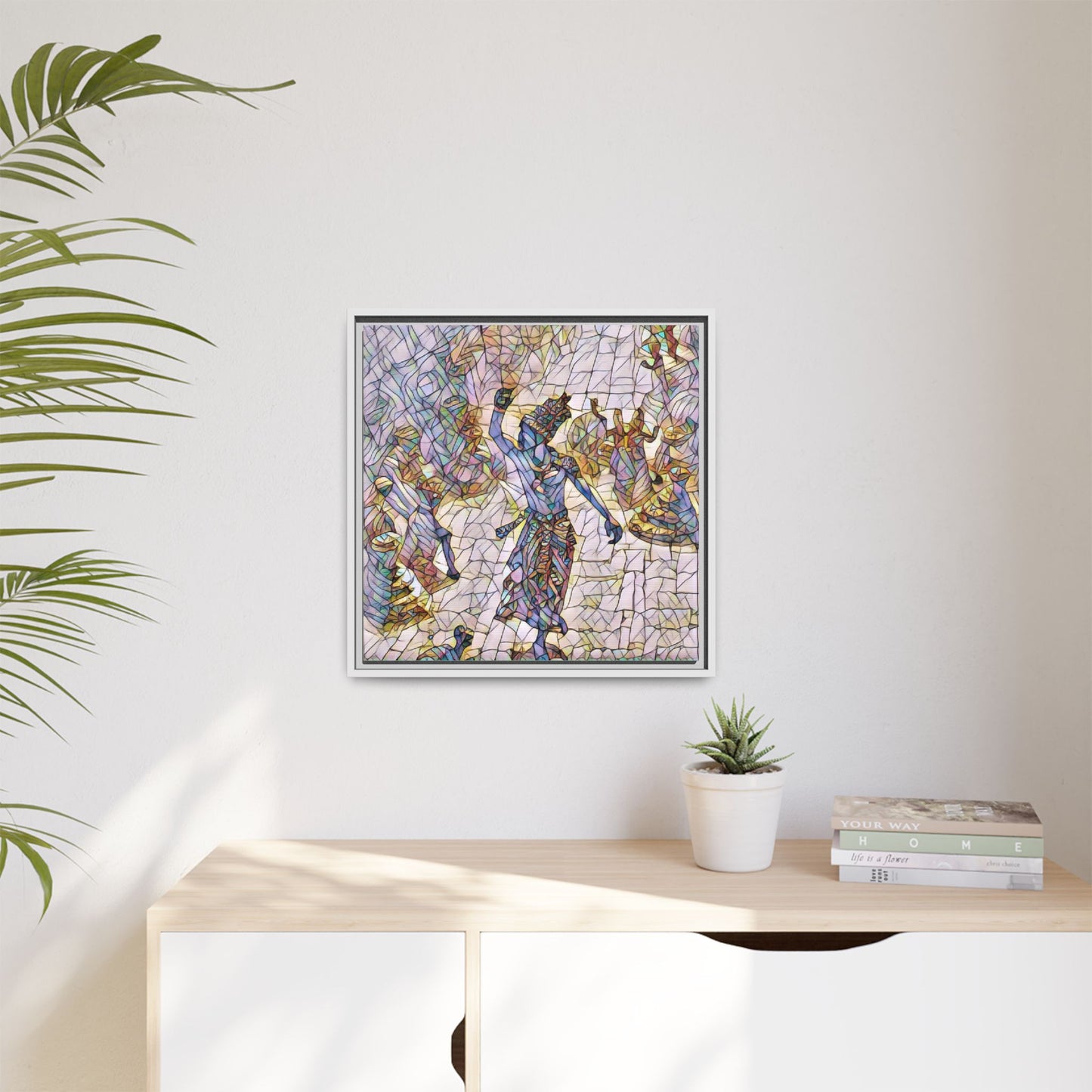 Framed Canvas Art — Colorful Mosaic Krishna Dance Print