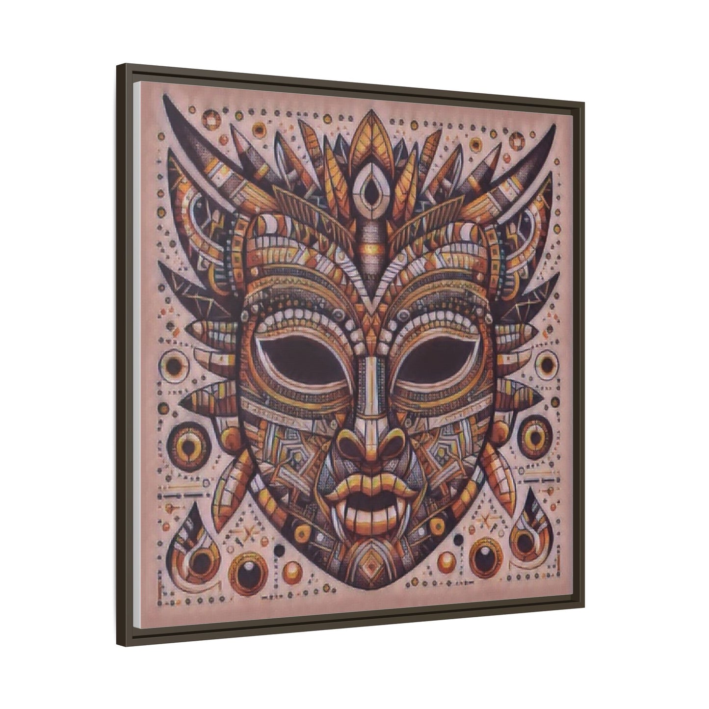 Tribal Mask Framed Canvas Art — Multicolor Matte Wall Decor