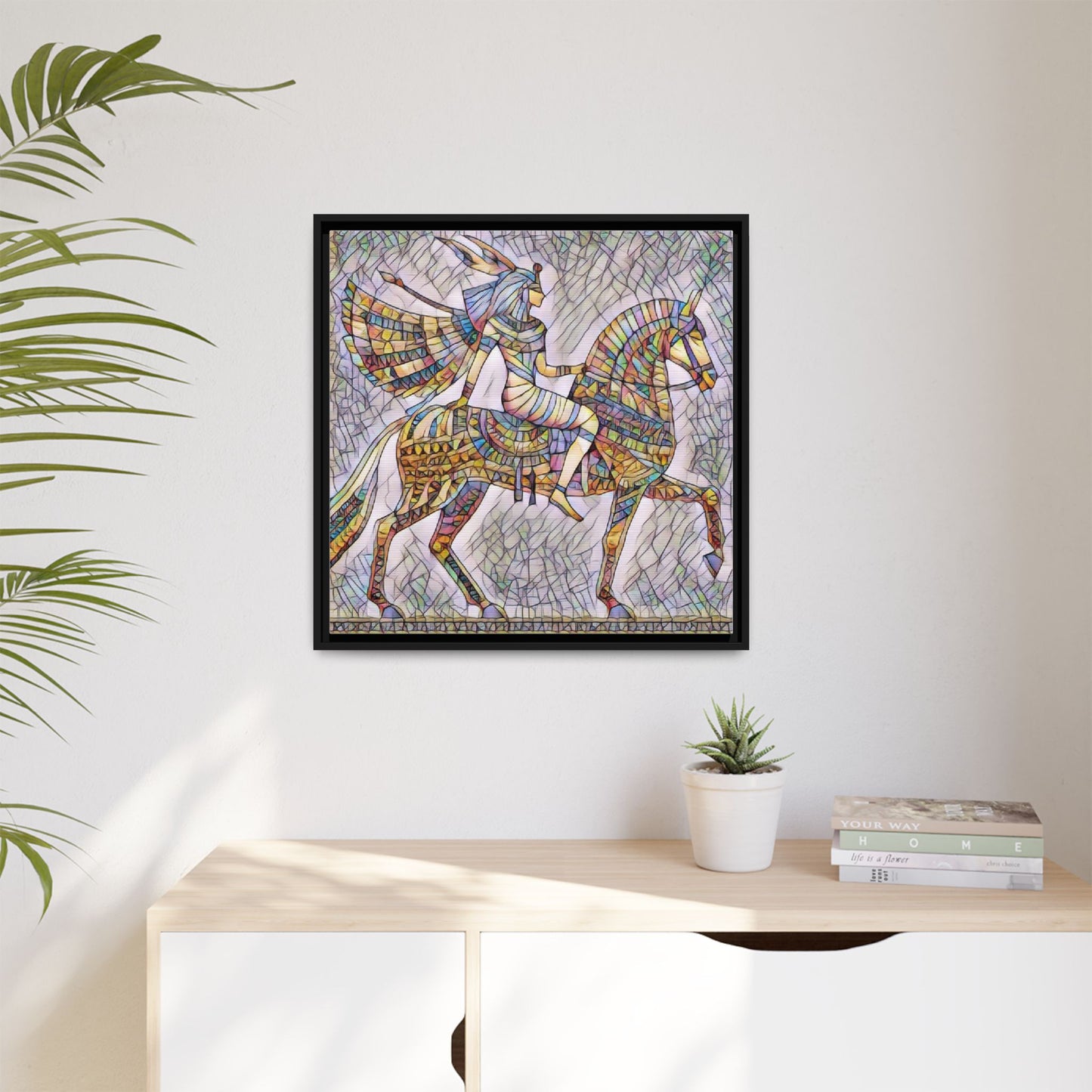 Stained-Glass Style Egyptian Horseman Framed Canvas Print