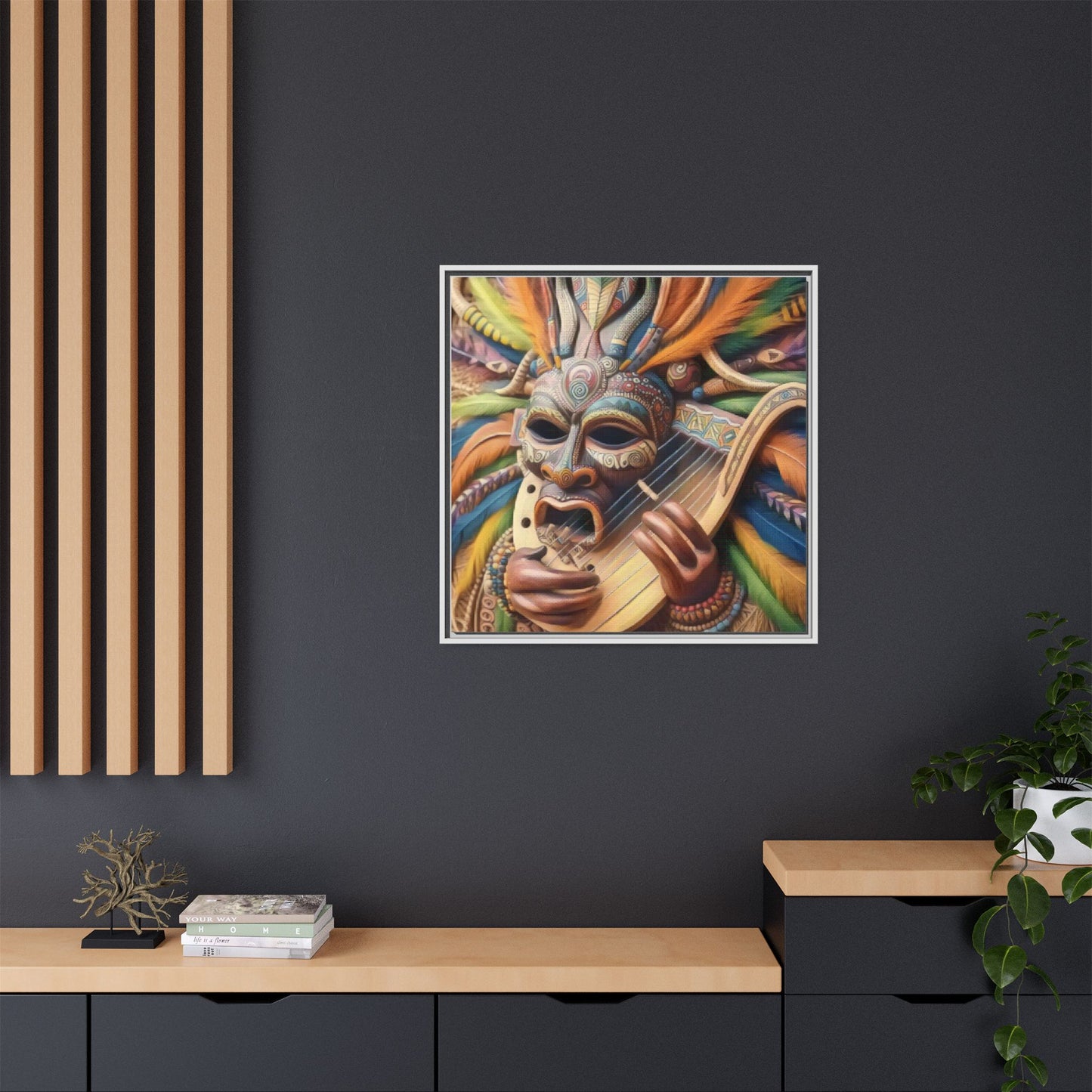 Colorful Tribal Mask Canvas — Framed Matte Wall Art