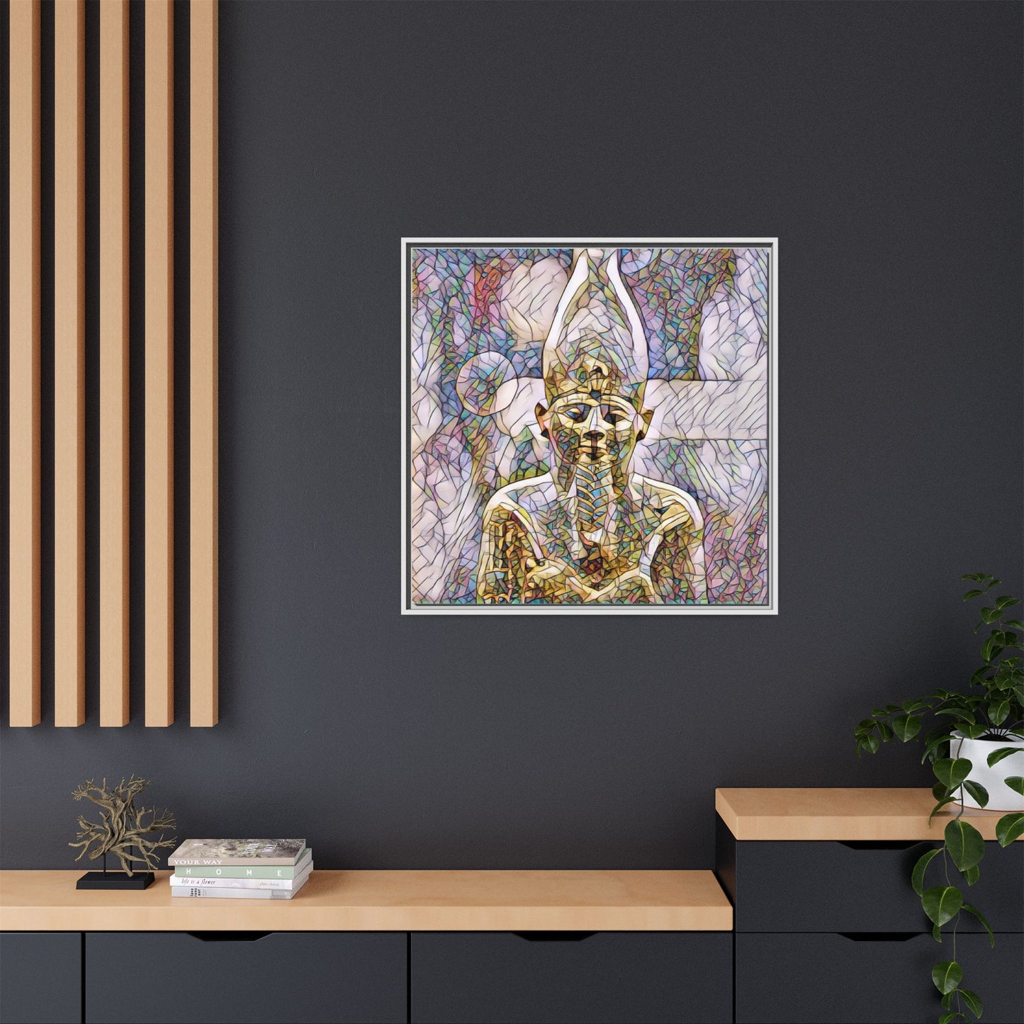 Egyptian Pharaoh Stained-Glass Style Matte Canvas Print, Framed
