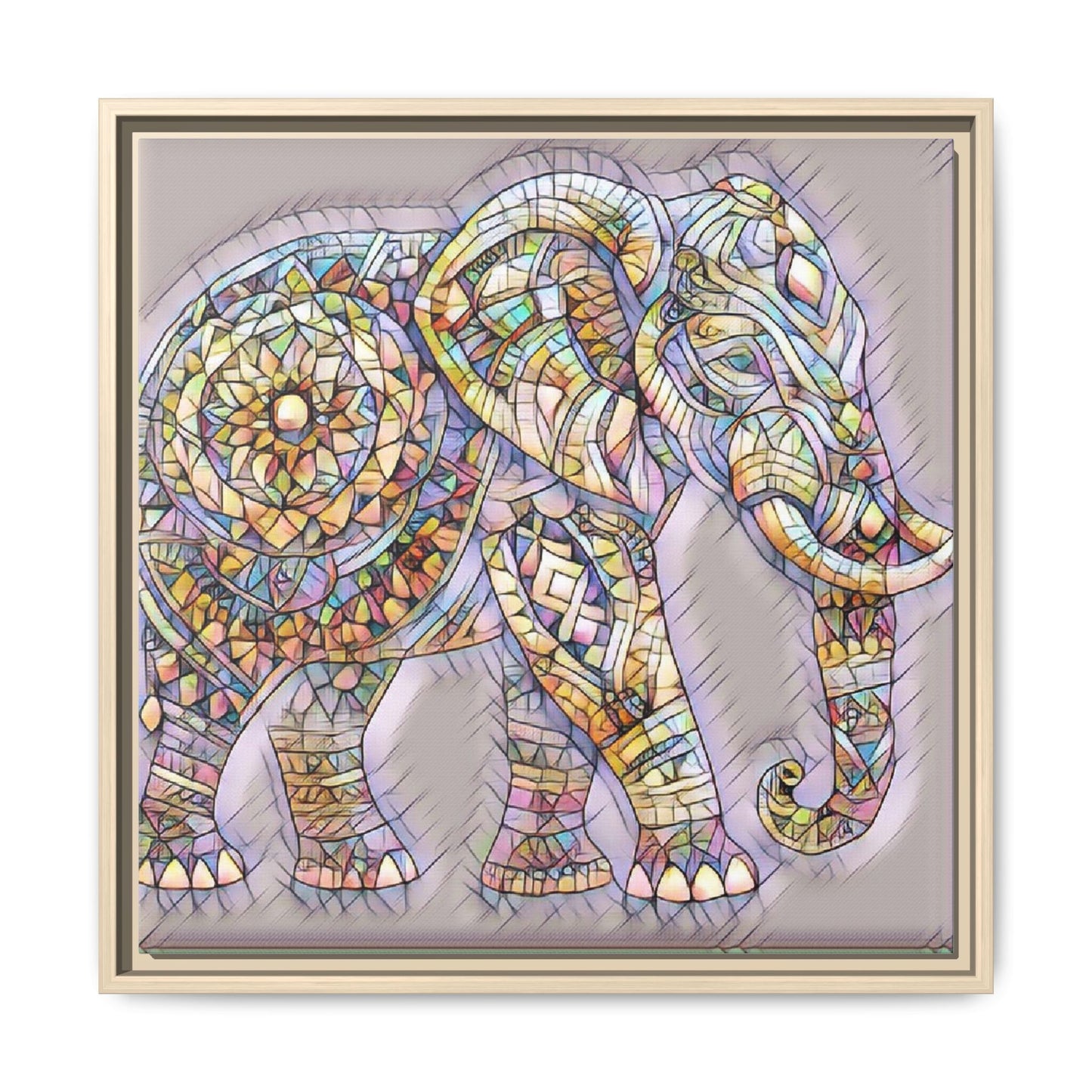 Colorful Mosaic Elephant Framed Canvas Print