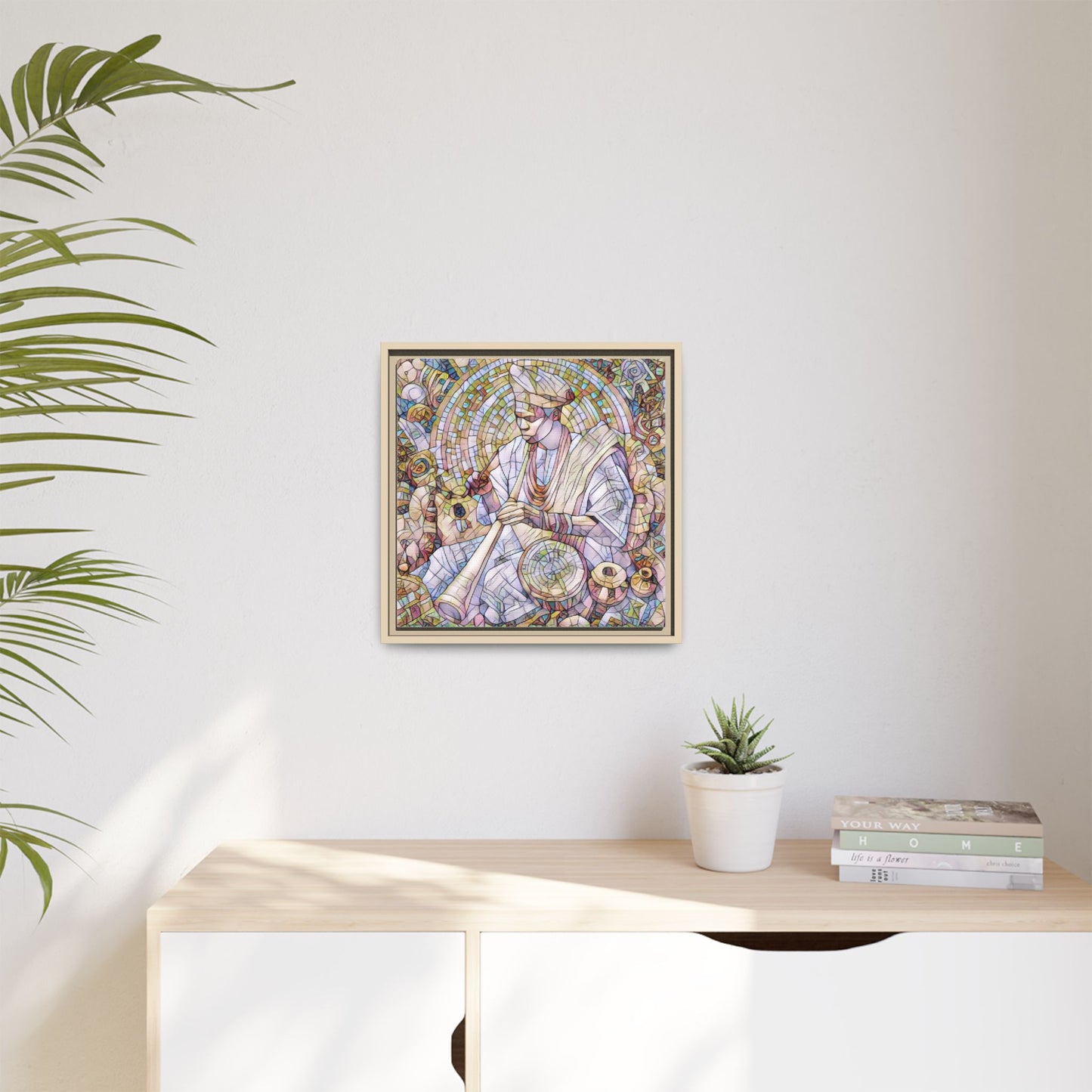 Framed Matte Canvas Print — African Drummer Mosaic Art