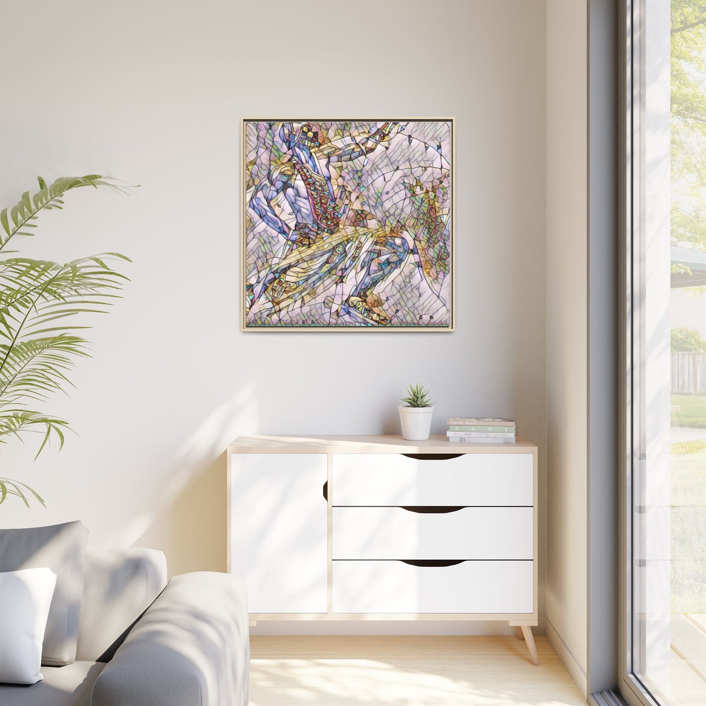 Abstract Stained-Glass Dancers — Framed Matte Canvas Art