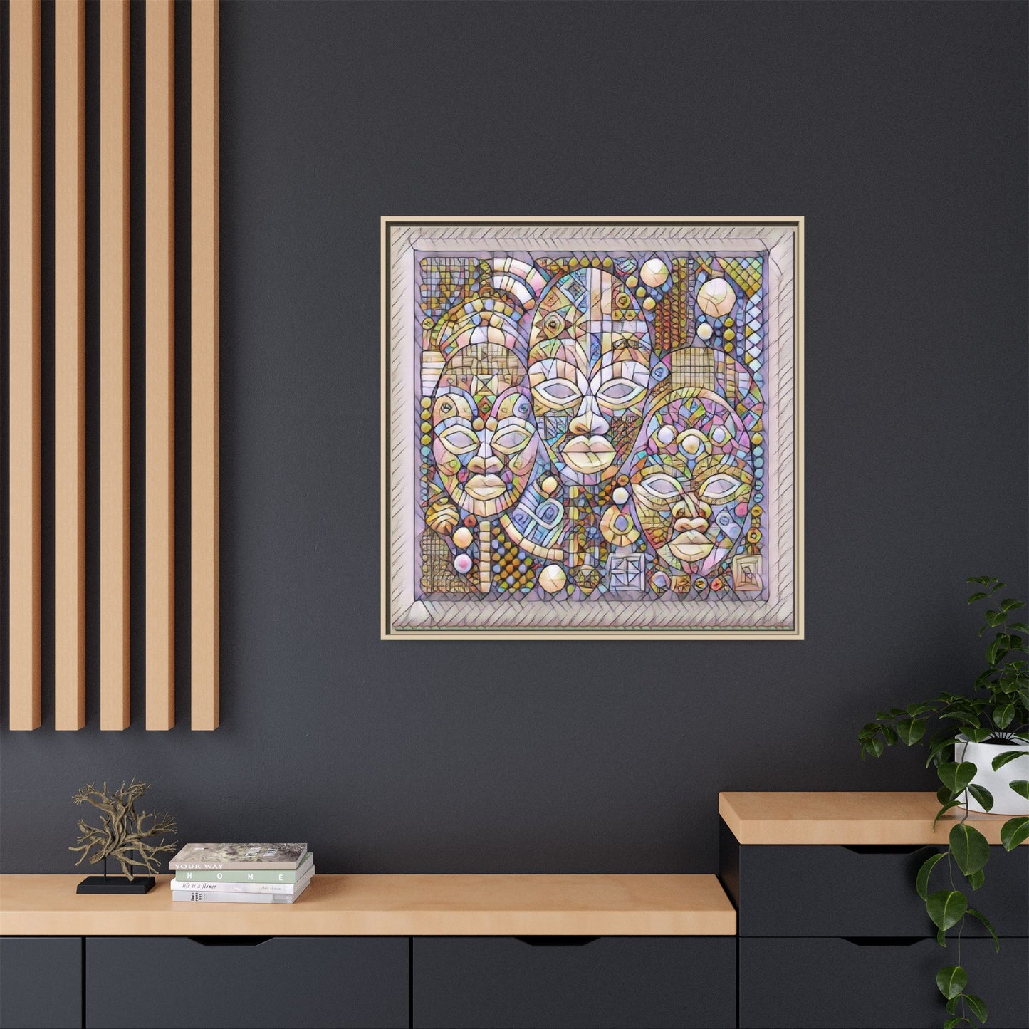 Abstract African Mask Art — Framed Matte Canvas Wall Art