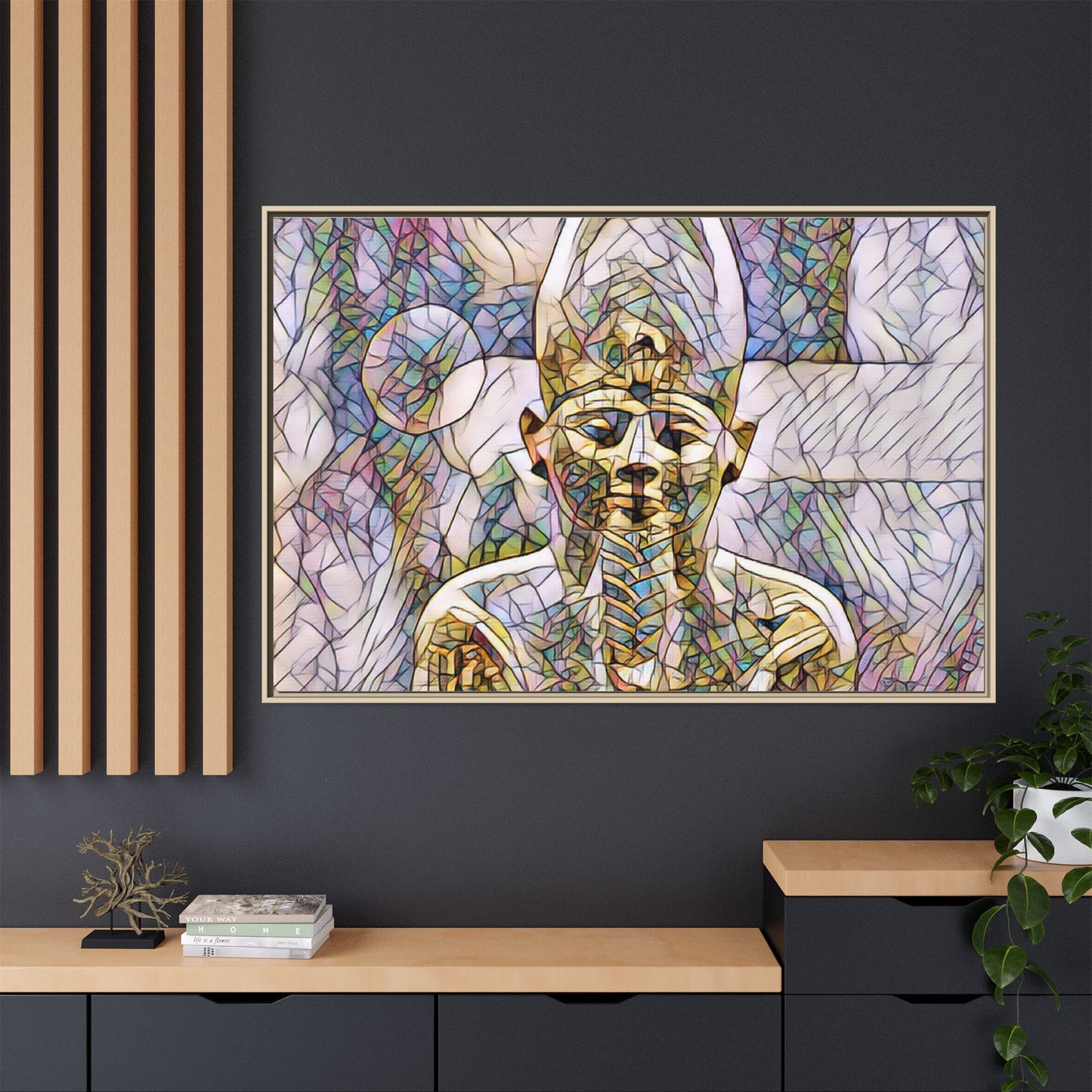 Egyptian Pharaoh Stained-Glass Style Matte Canvas Print, Framed