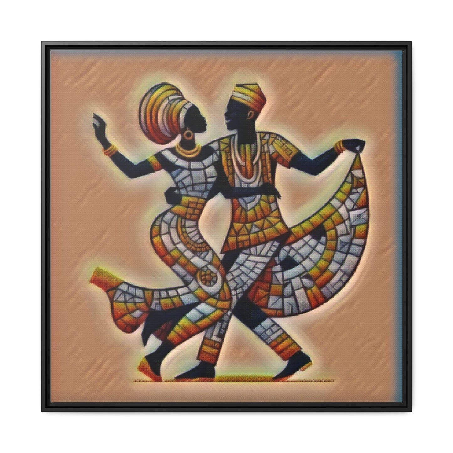 Framed African Dance Mosaic Art Print — Matte Canvas Wall Decor