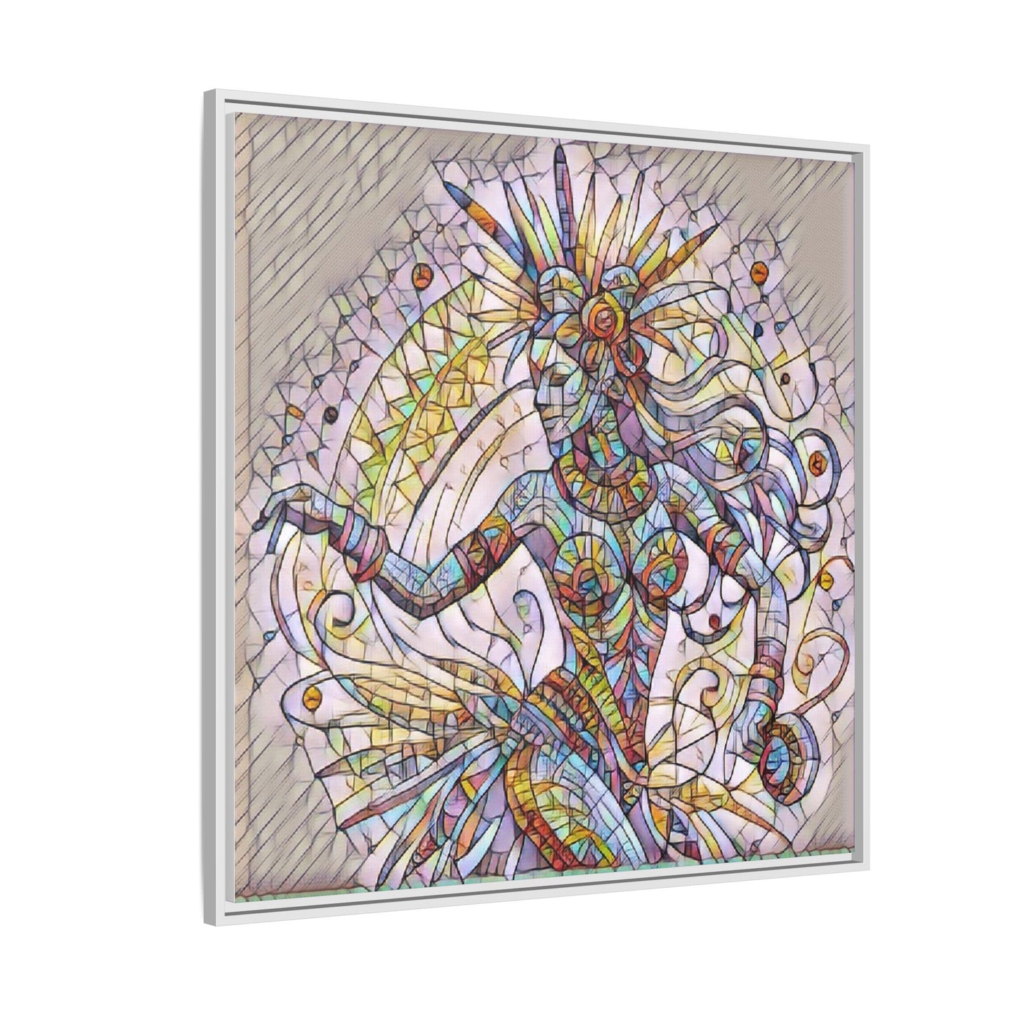 Colorful Mermaid Mosaic Framed Canvas Art — Boho Ocean Wall Decor