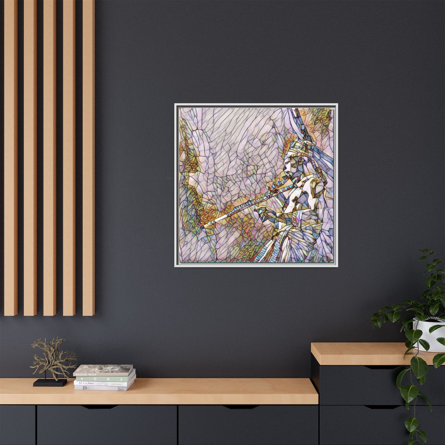 Abstract Tribal Flutist Matte Canvas Framed Wall Art