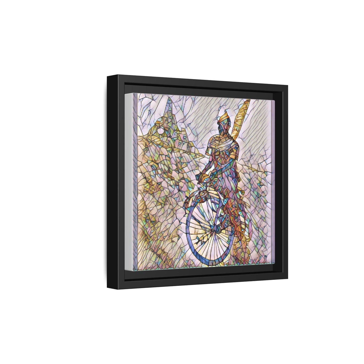 Cyclist Stained Glass Art Print — Framed Matte Canvas