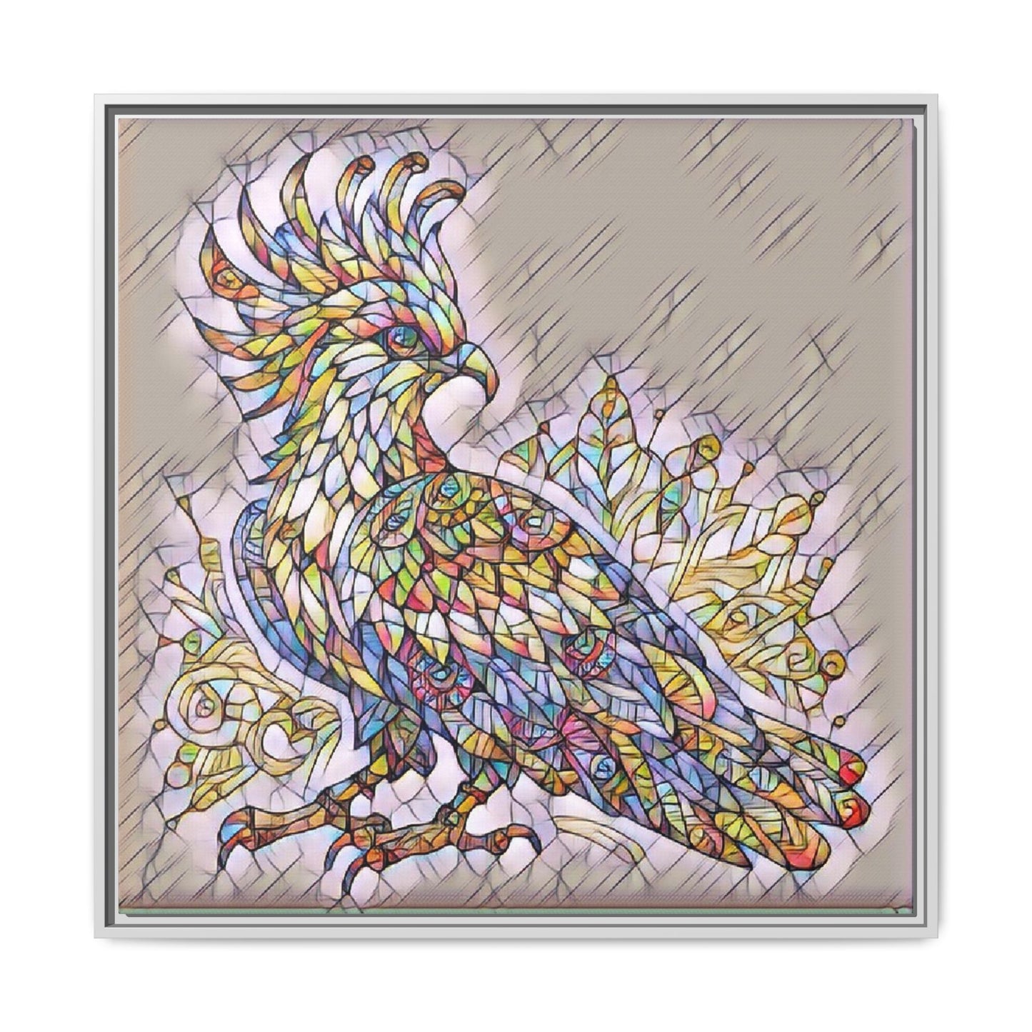 Colorful Stained-Glass Cockatoo Matte Framed Canvas