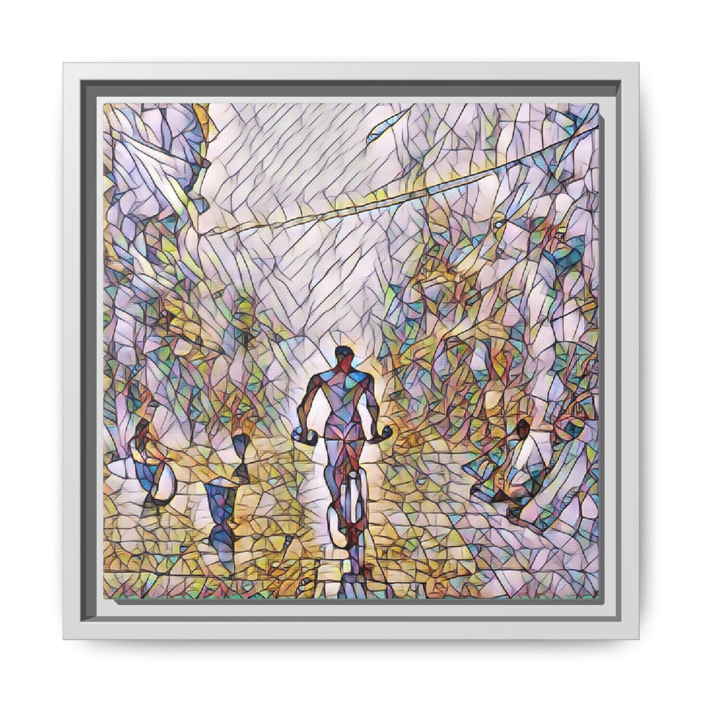 Cyclist Stained-Glass Matte Canvas Framed Wall Art