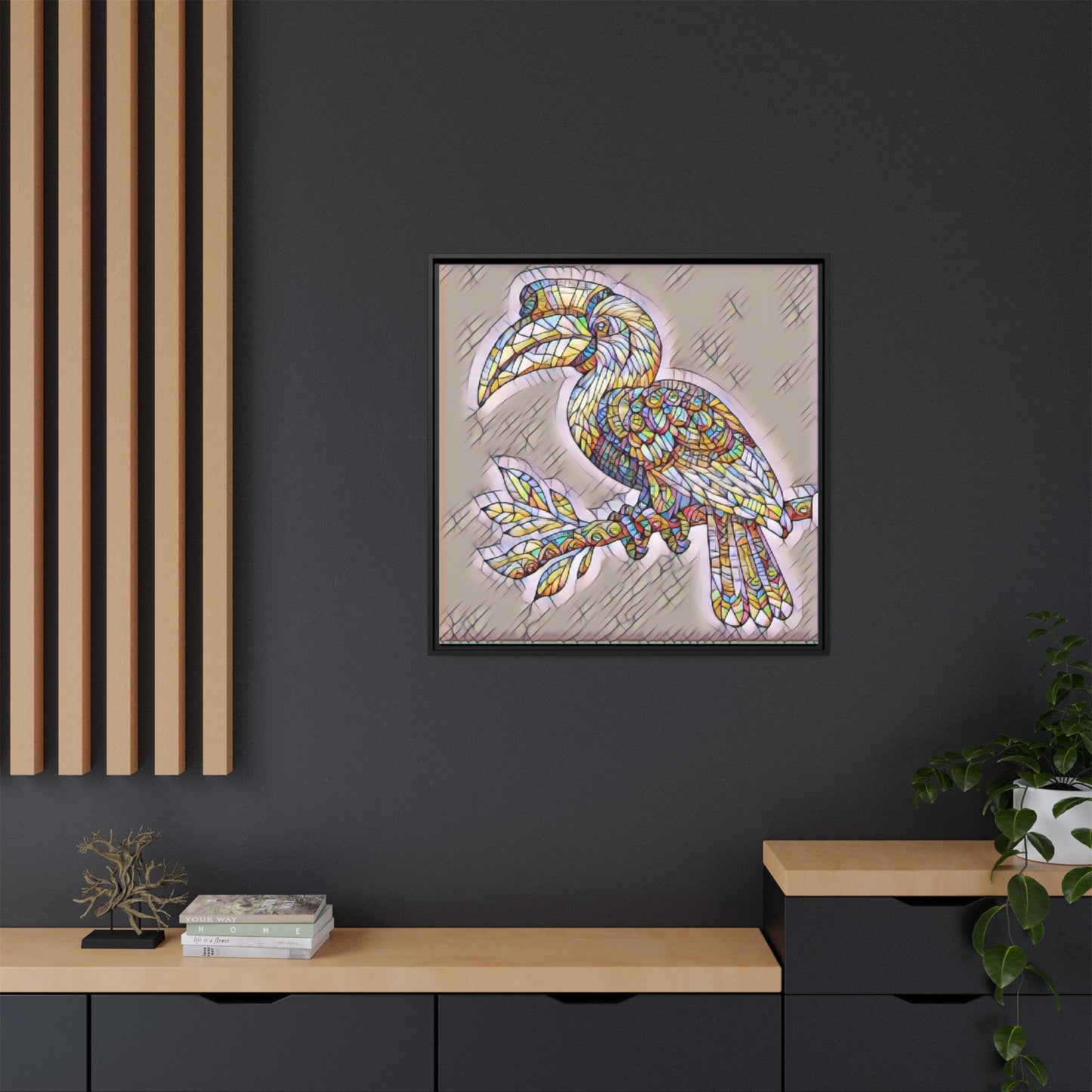 Colorful Stained Glass Toucan Matte Canvas Framed Wall Art
