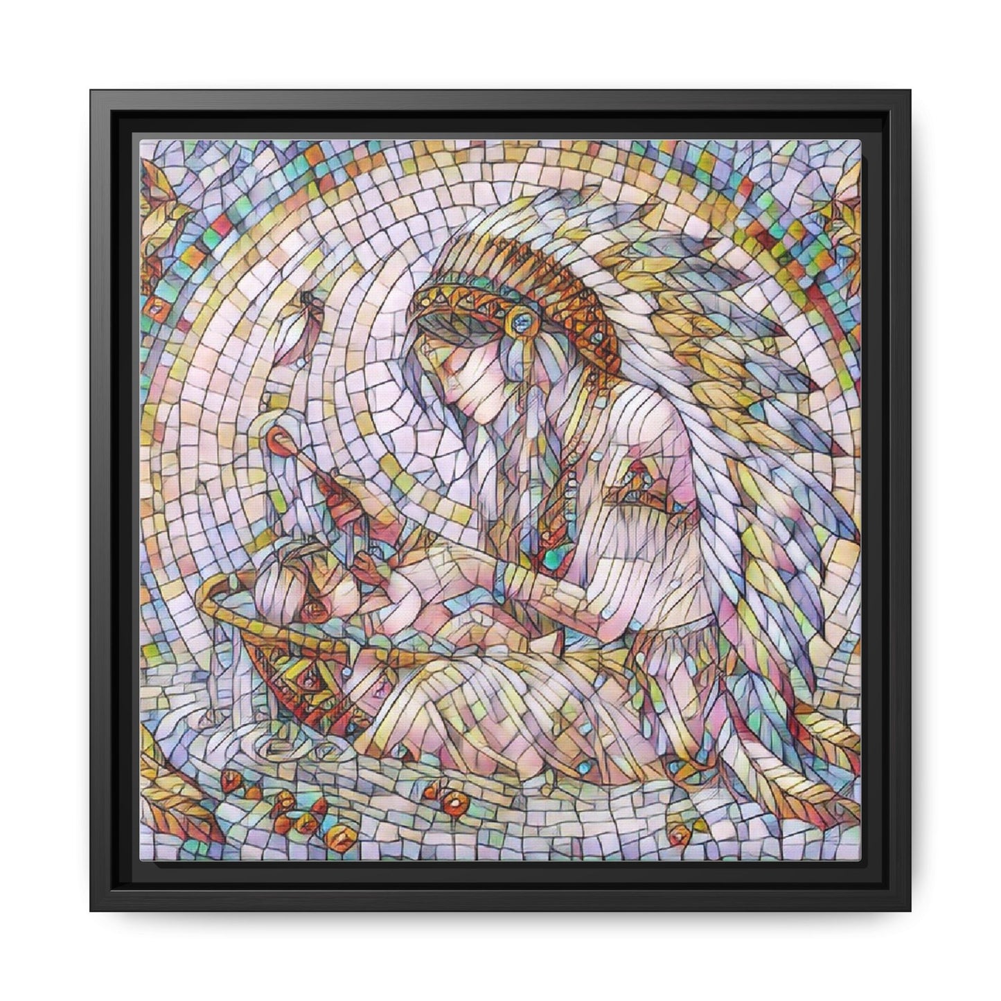 Framed Mosaic Native Mother & Child Matte Canvas Art