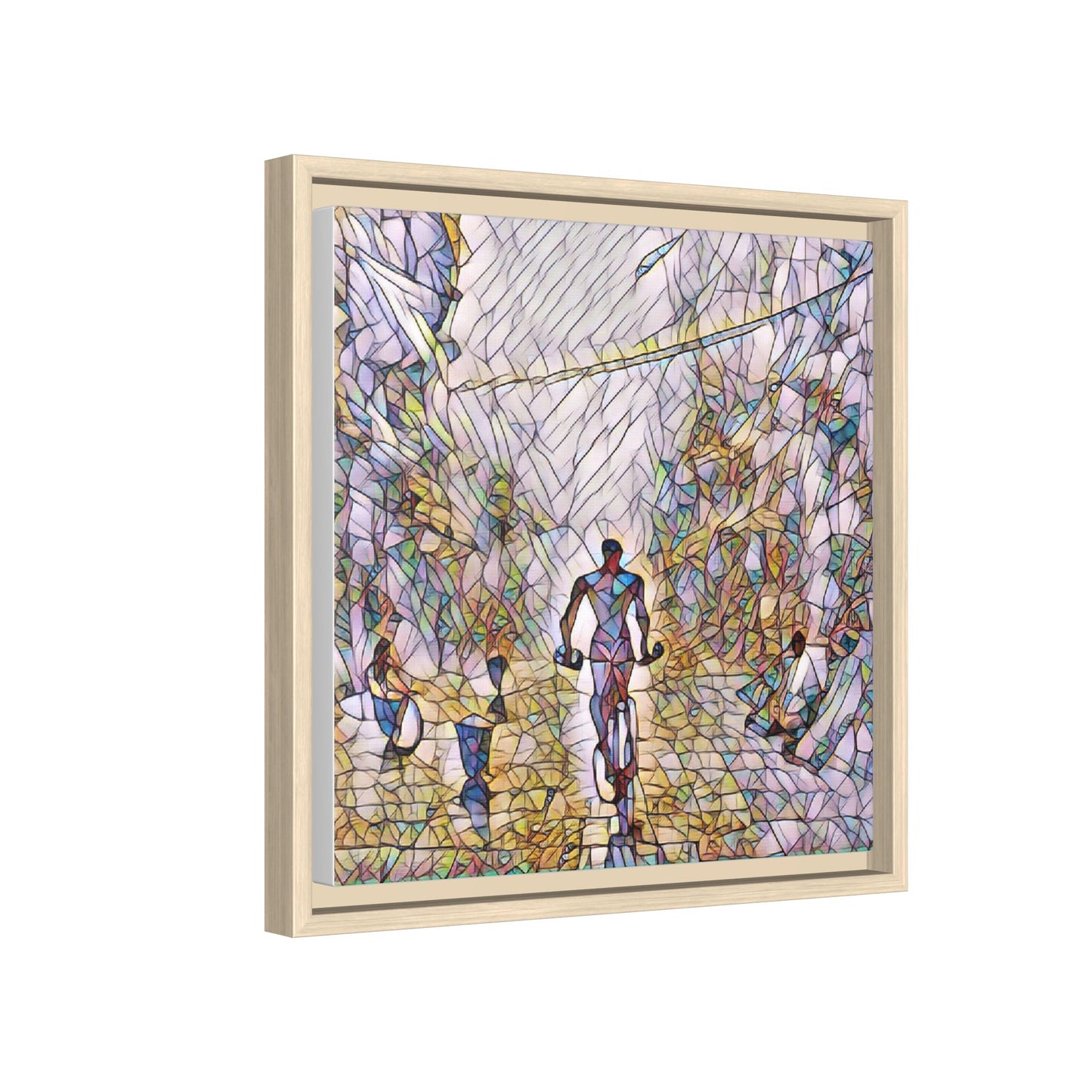 Cyclist Stained-Glass Matte Canvas Framed Wall Art