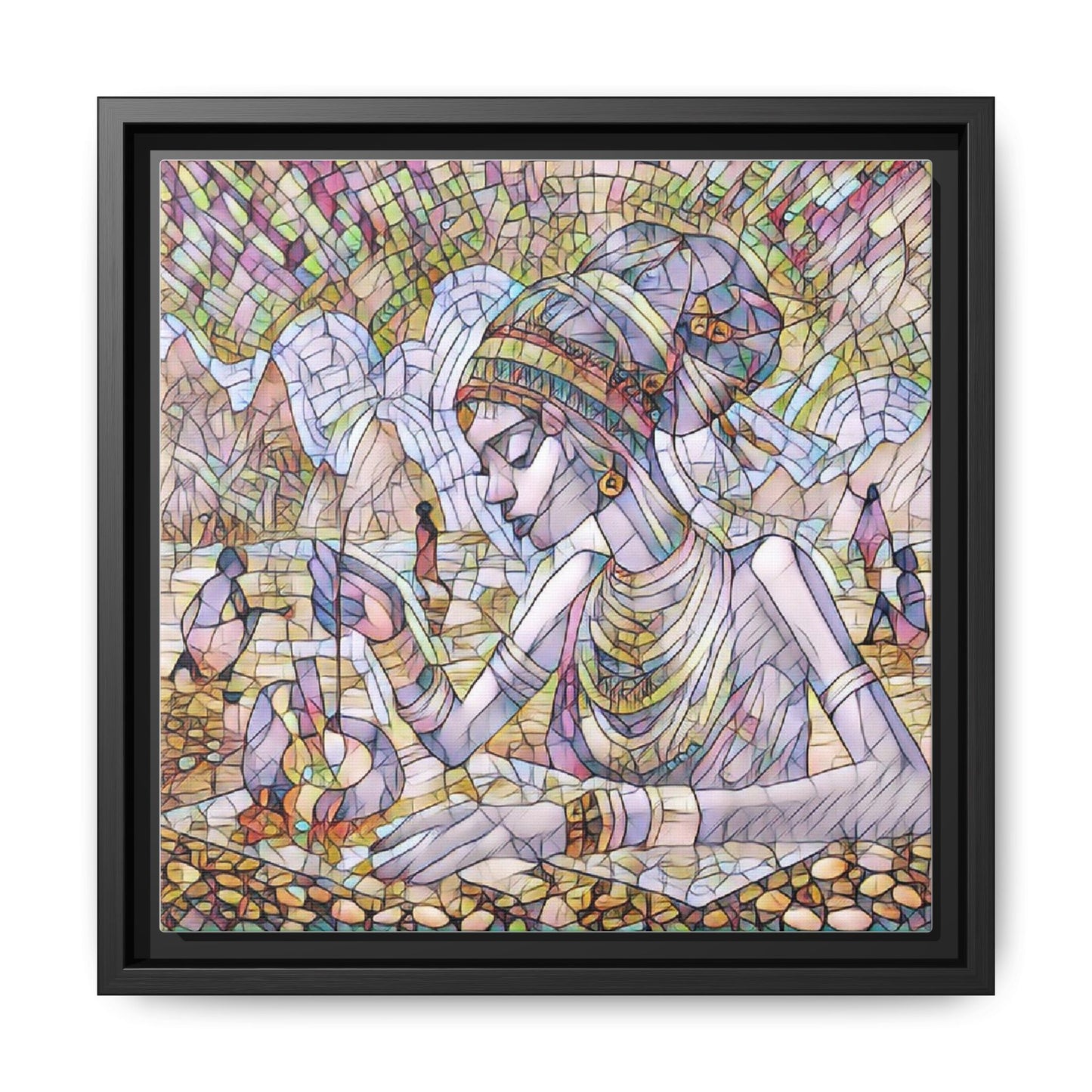 Framed Matte Canvas Art — Mosaic-Inspired Egyptian Woman Illustration