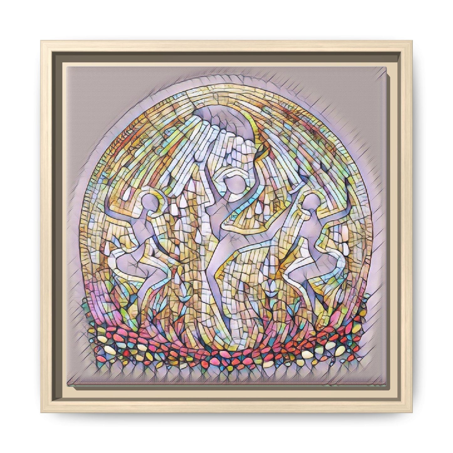 Framed Canvas Art - Stained Glass Dance Trio (Matte Multi-Color)